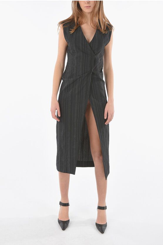 image of Ixos Pinstriped Zenzerox Tunic Dress With Maxi Front Slit in Anthracite, Women's (Size Small)