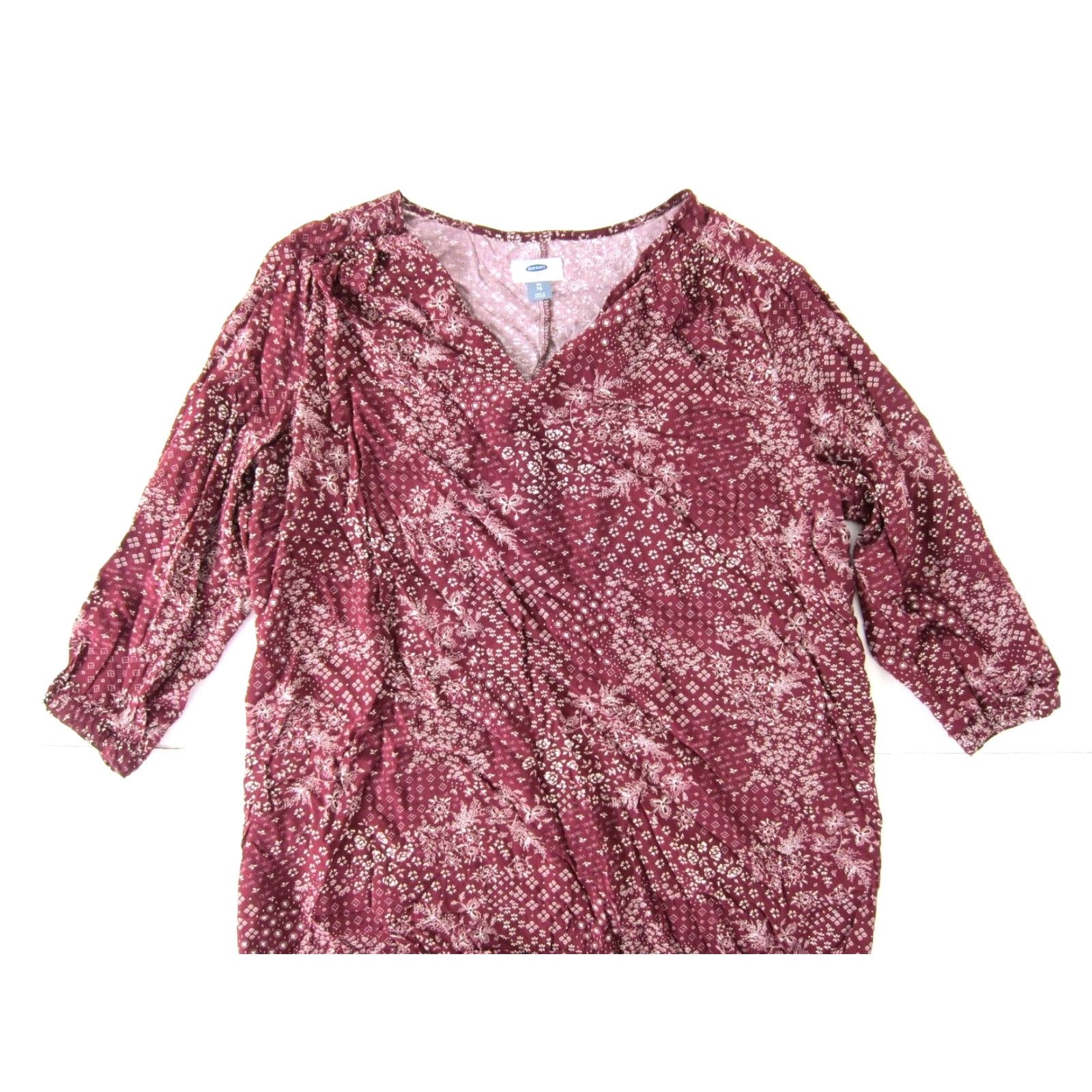 Old Navy Old Navy Burgundy Red White Floral 3/4 Sleeve Sheath Tunic Dress XL Size XL / US 12-14 / IT 48-50 - 4 Thumbnail