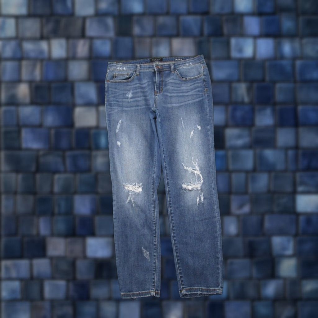 Denime Judy Blue Jeans Distressed Stretch Denim Straight Womens Size 15x32 Blue 5-Pocket Design Vintage No Size 36" / US 14 / IT 50 - 1 Thumbnail