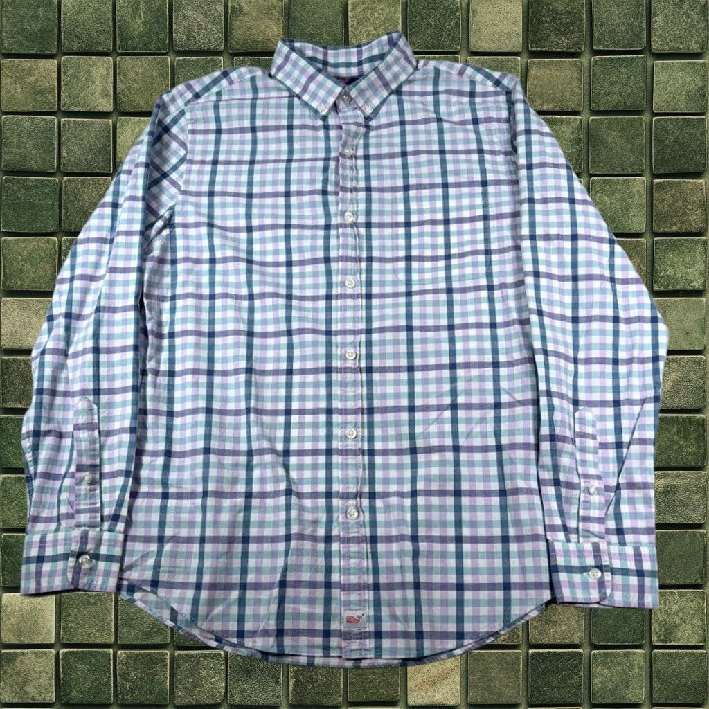 Vineyard Vines Button Down Shirt Mens Medium Slim Fit Murray Plaid Purple Blue, Men's