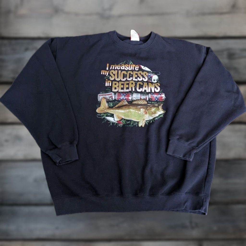 Vintage VINTAGE Lost Creek Outfitters Crew Sweatshirt Mens XL Blue Graphic Print Fisherman Beer Can 90s Y2K Fishing Size US XL / EU 56 / 4 - 1 Thumbnail
