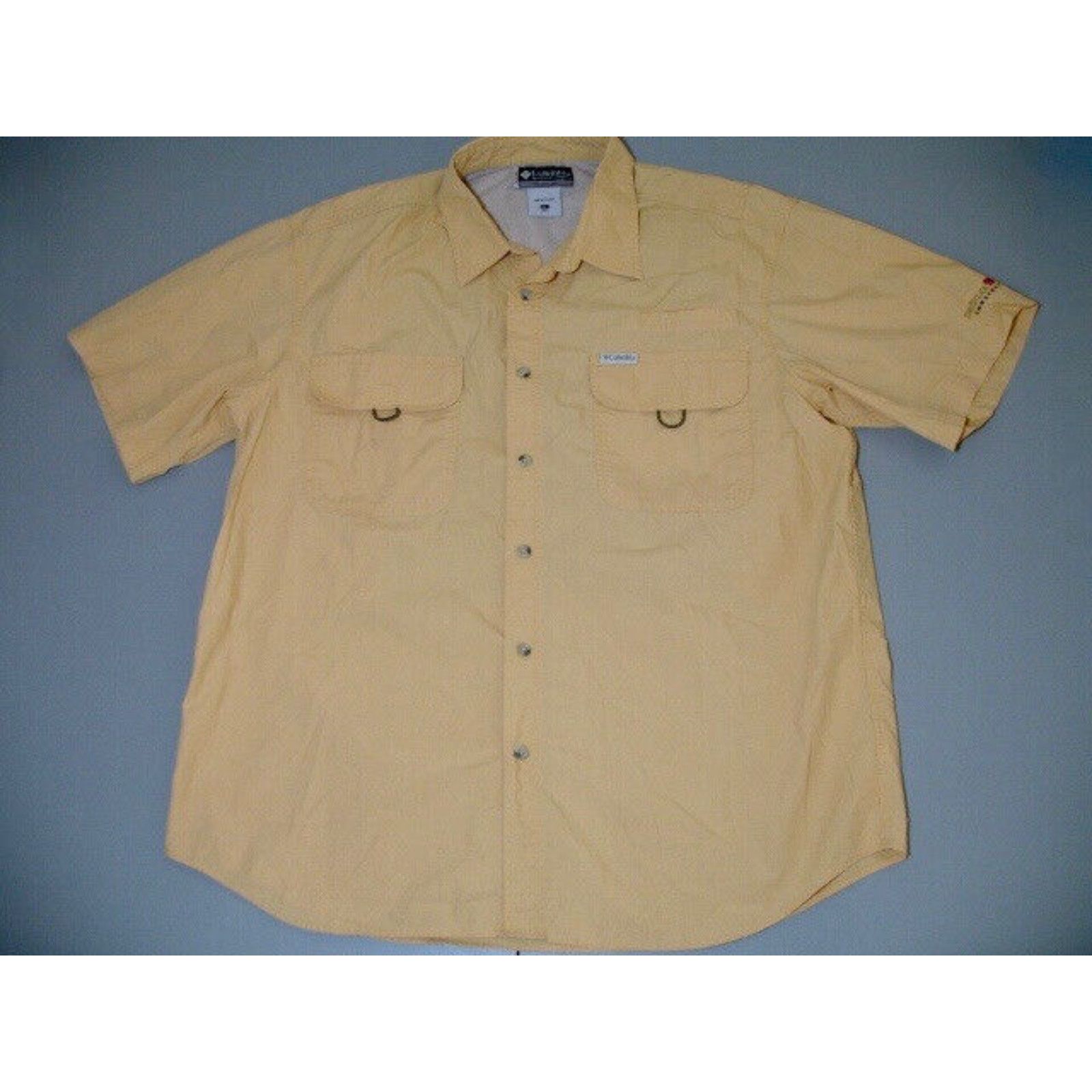 Vintage Columbia XCO Mens Fishing Shirt XL Yellow Short Sleeve