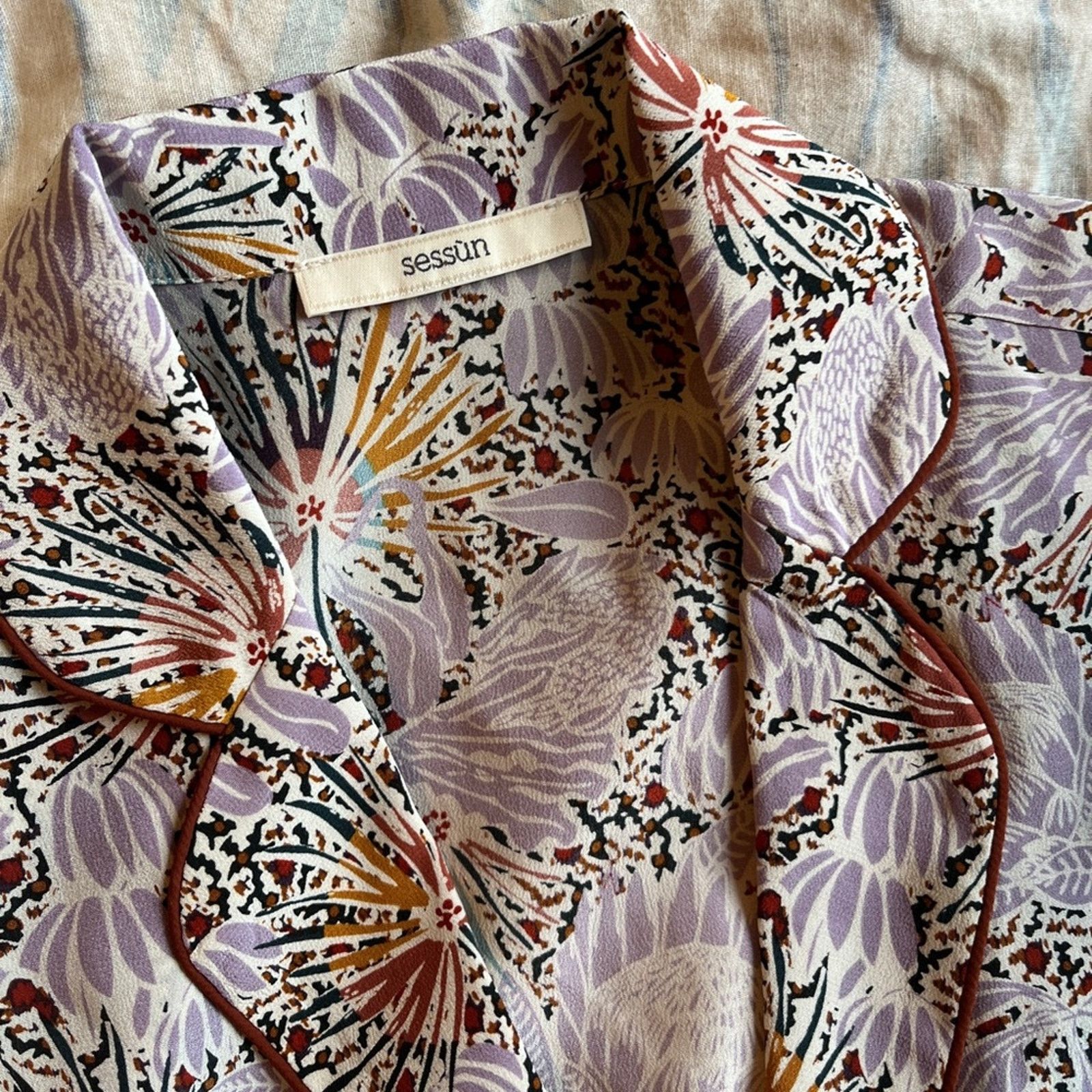 Sezane Sessun 100% silk Gil Pyjama Blouse Size XS / US 0-2 / IT 36-38 - 4 Thumbnail
