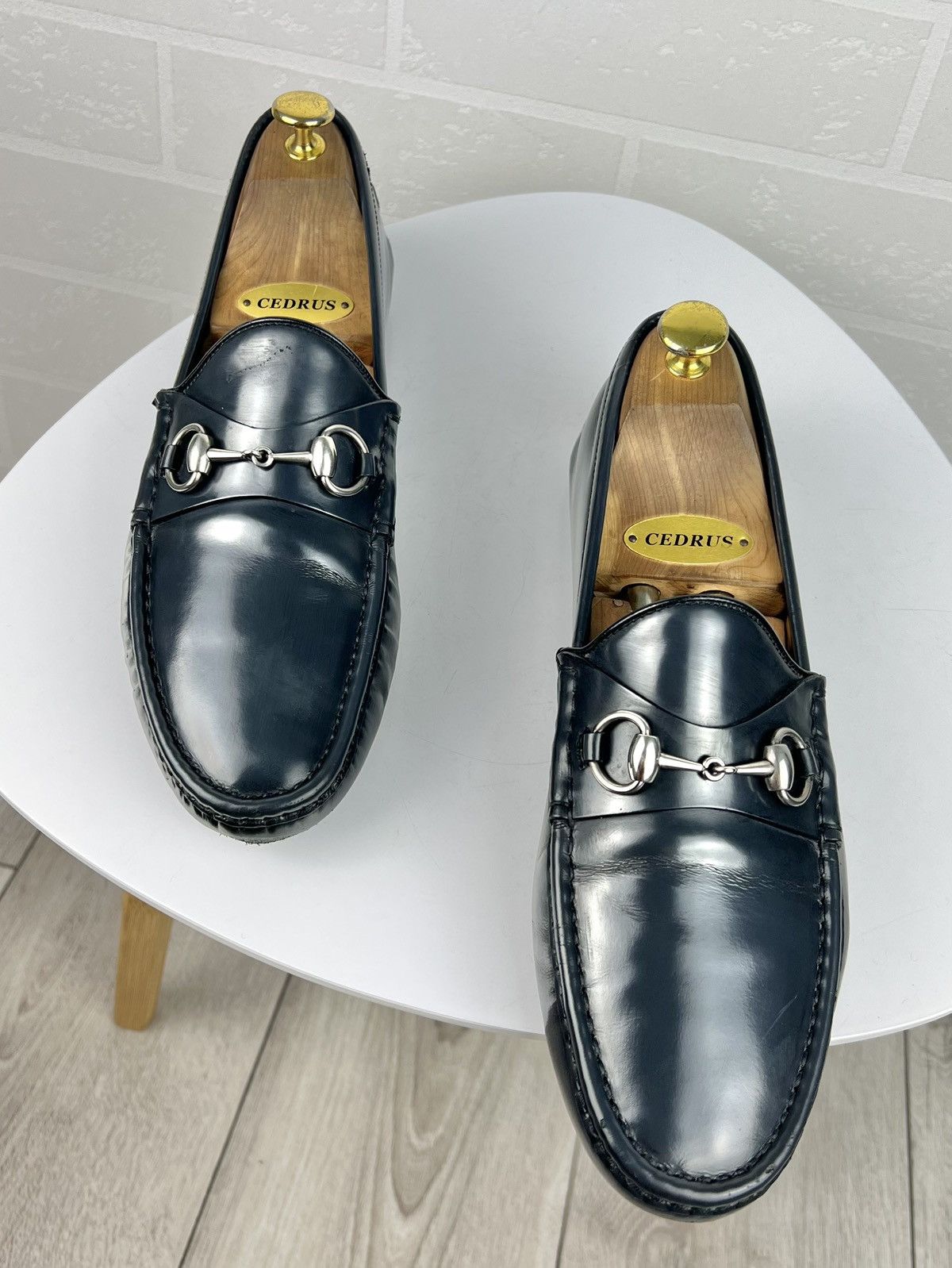 Gucci GUCCI Loafers Leather Drivers Shoes HORSEBIT Buckle GG Navy Size US 8.5 / EU 41-42 - 4 Thumbnail