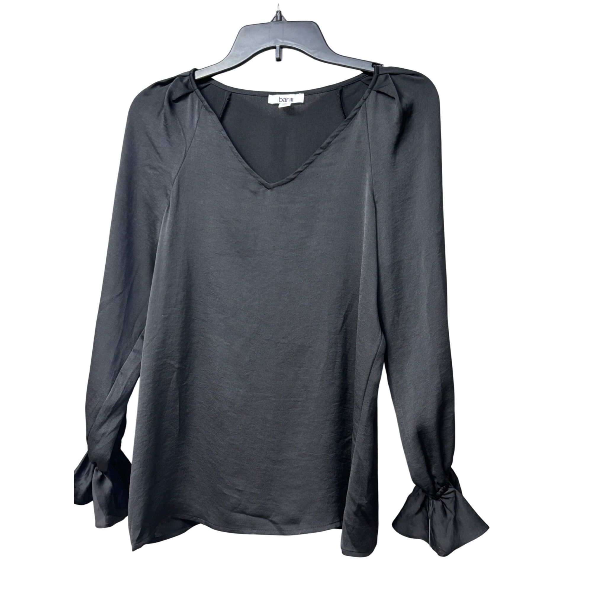 Bar III Bar III Ruffled-Cuff Woven V-neck Top, Black, Sz. XS Size XS / US 0-2 / IT 36-38 - 1 Thumbnail