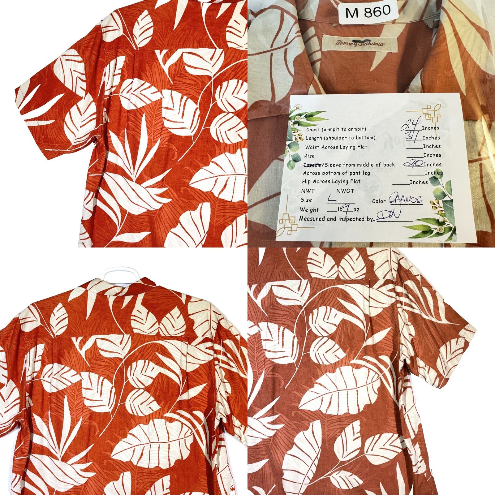 Tommy Bahama Tommy Bahama Shirt Men’s Large Orange Silk Tropical Floral Print Short Sleeve Size US L / EU 52-54 / 3 - 8 Thumbnail