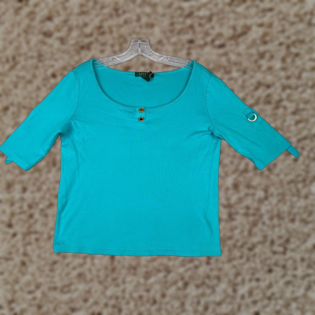 Ralph Lauren Lauren Ralph Lauren Shirt Casual Women Medium Blue Cotton Round Neck Short Sleeve Logo Size M / US 6-8 / IT 42-44 - 1 Thumbnail