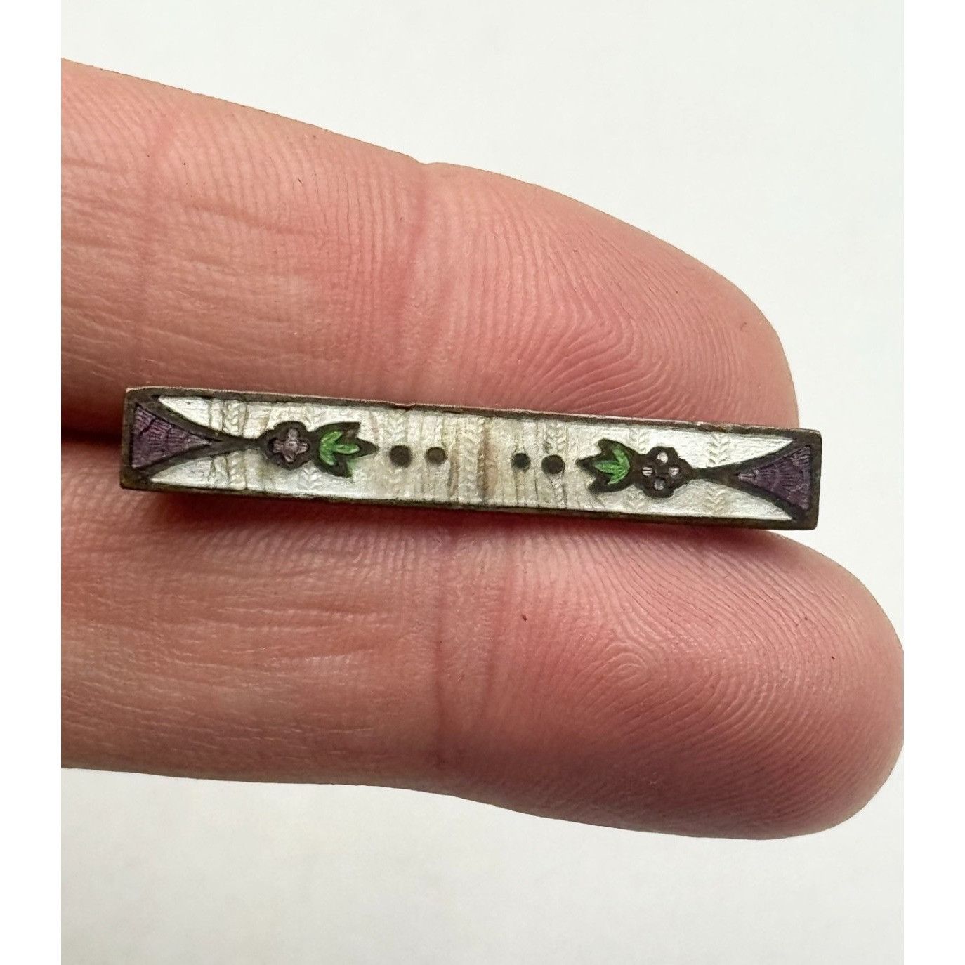 Vintage Estate Guilloche enamel floral bar pin Size ONE SIZE - 1 Thumbnail