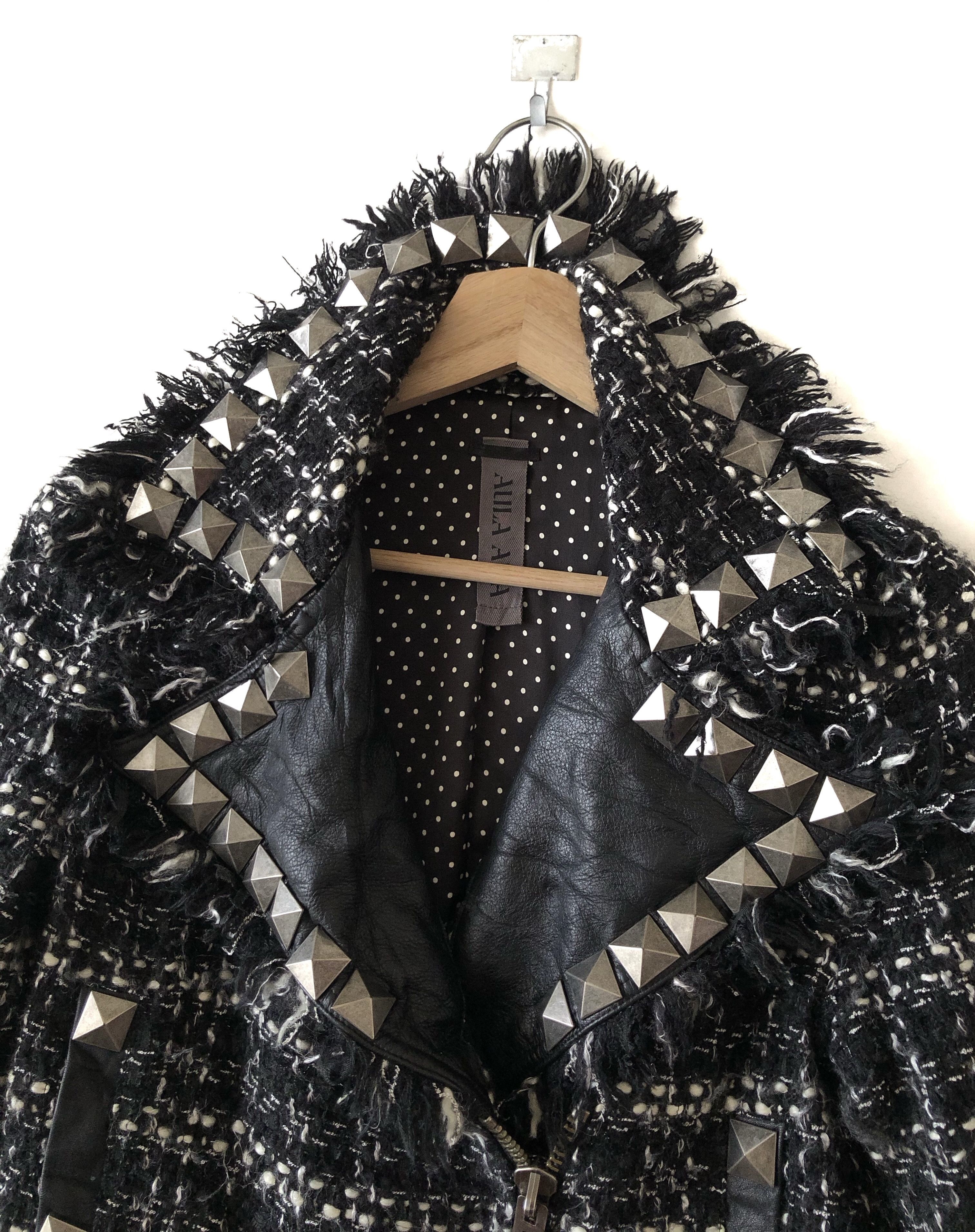 Japanese Brand RARE🔥JAPAN AULA AILA COW LEATHER TWEED STUDS DOUBLE COLLAR Size XS / US 0-2 / IT 36-38 - 6 Thumbnail