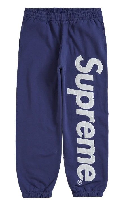 Supreme Supreme Satin Appliqué Sweatpants Washed Navy/Purple Size US 32 / EU 48 - 4 Thumbnail