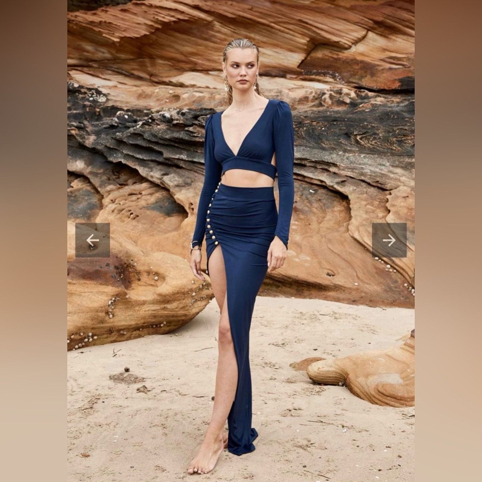 Navy Blue Grecian Tide Draped Skirt with matching crop top