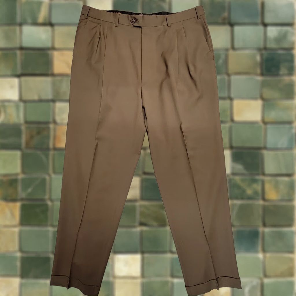 Lands' End Lands' End Angelico Dress Pants Mens 40x31 Brown 100% Tasmanian Wool Pleated Italy Cuffed Dress Pants Mens Brown Wool Pleated Italy Tasmanian Vintage? Size US 40 / EU 56 - 1 Thumbnail
