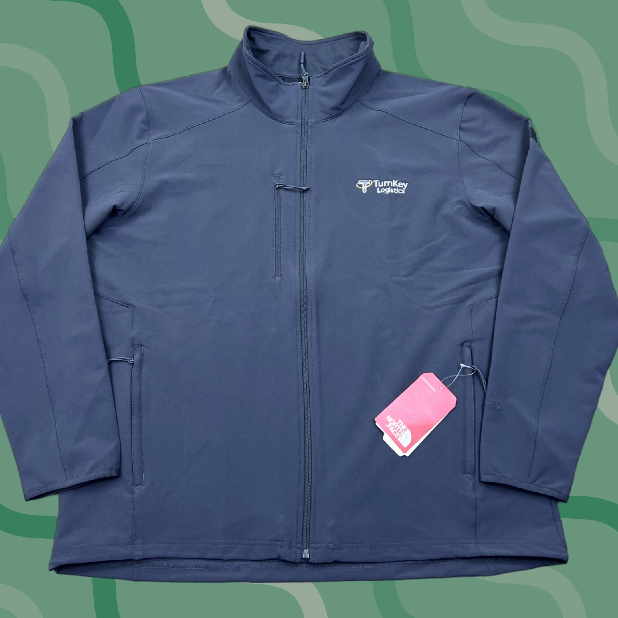 The North Face Men's Jacket 2XL Softshell Zip Coat Asphalt Gray Logo Embroidered Full Zip Pockets Stand-Up Collar Windbreaker Outdoor Classic Shell