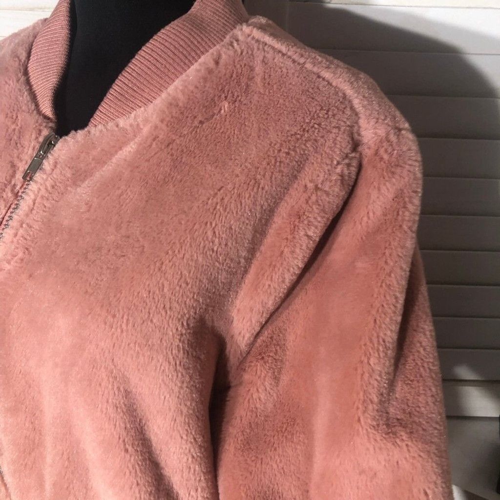 Forever 21 Bomber Jacket Faux Fur Zip Front Ribbed Side Pockets Pink L Size L / US 10 / IT 46 - 5 Thumbnail