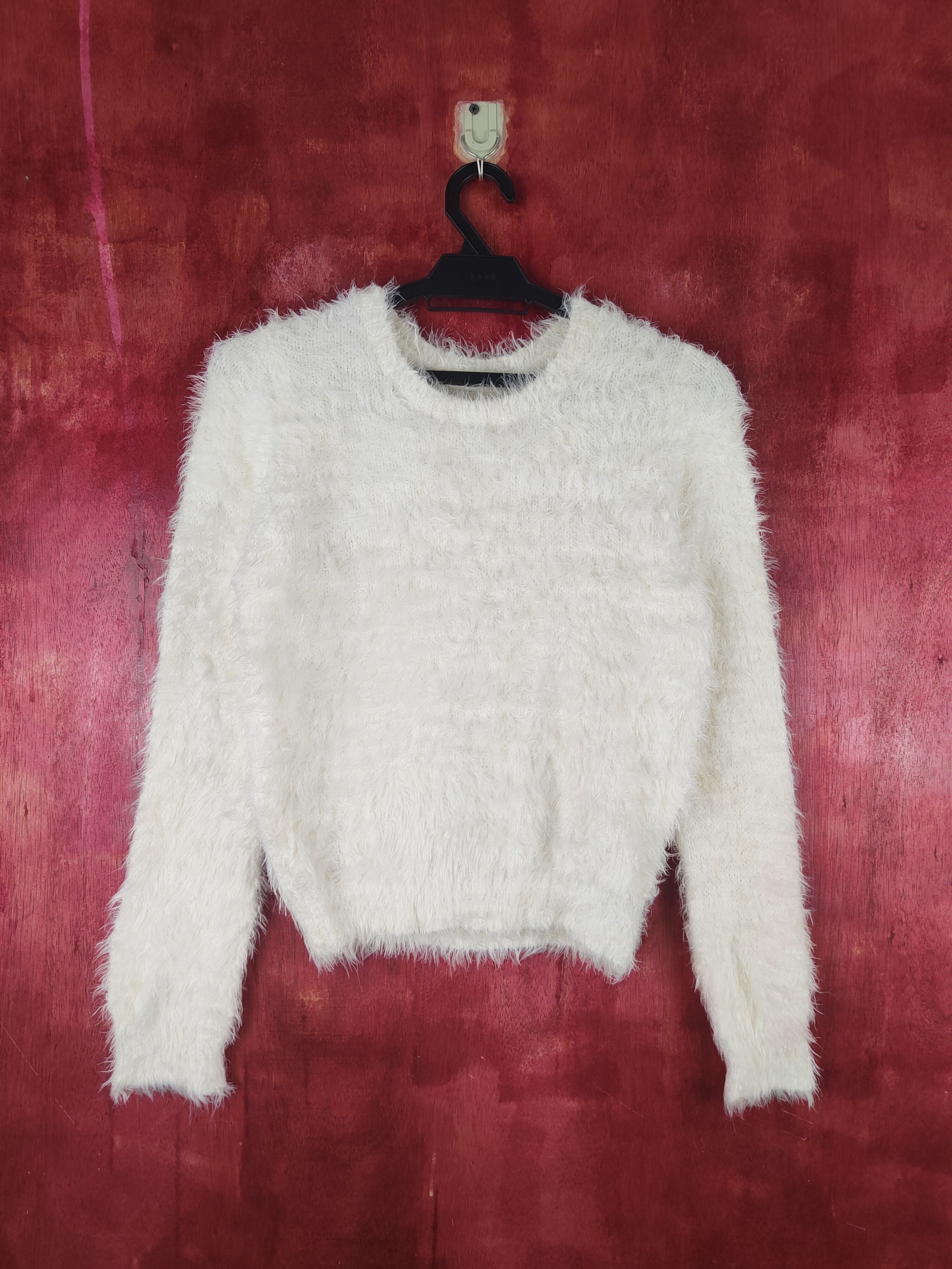 Retro Natural Beauty Basic White Fur Mohair Knitwear #W016