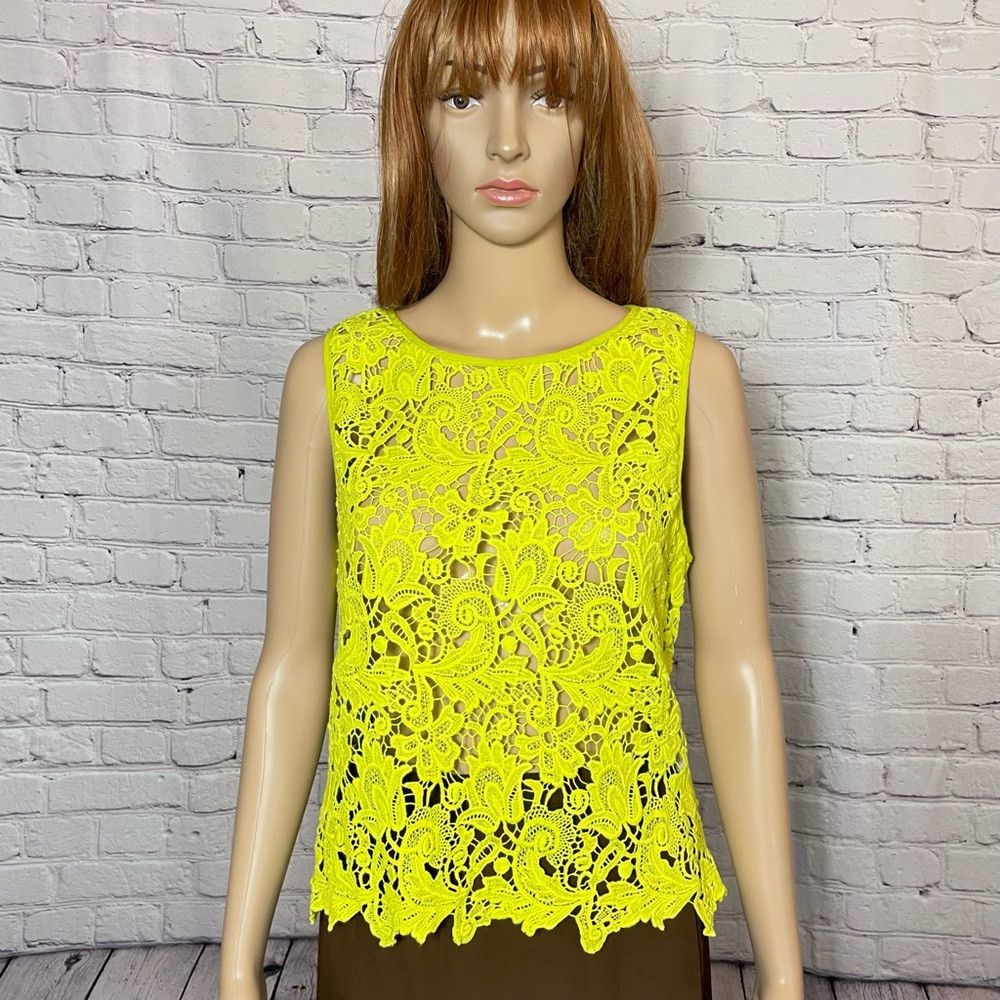 Other Karen Kane Yellow Green Cotton Sleeveless Crochet Top Size Size L / US 10 / IT 46 - 2 Thumbnail