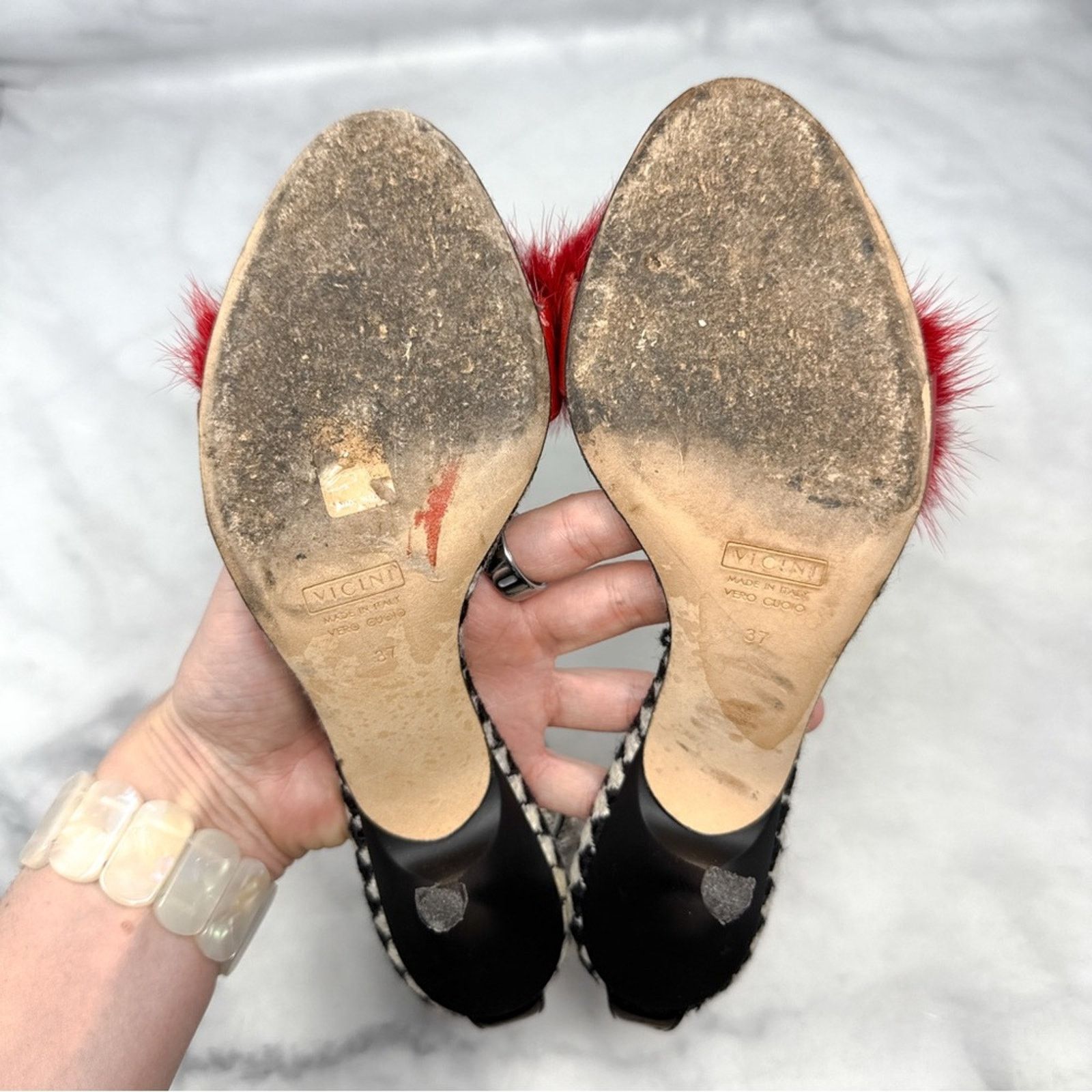 Giuseppe Zanotti Giuseppe Zanotti Vicini Vintage Y2K Fur Houndstooth Heels 37 Size US 7 / IT 37 - 11 Thumbnail