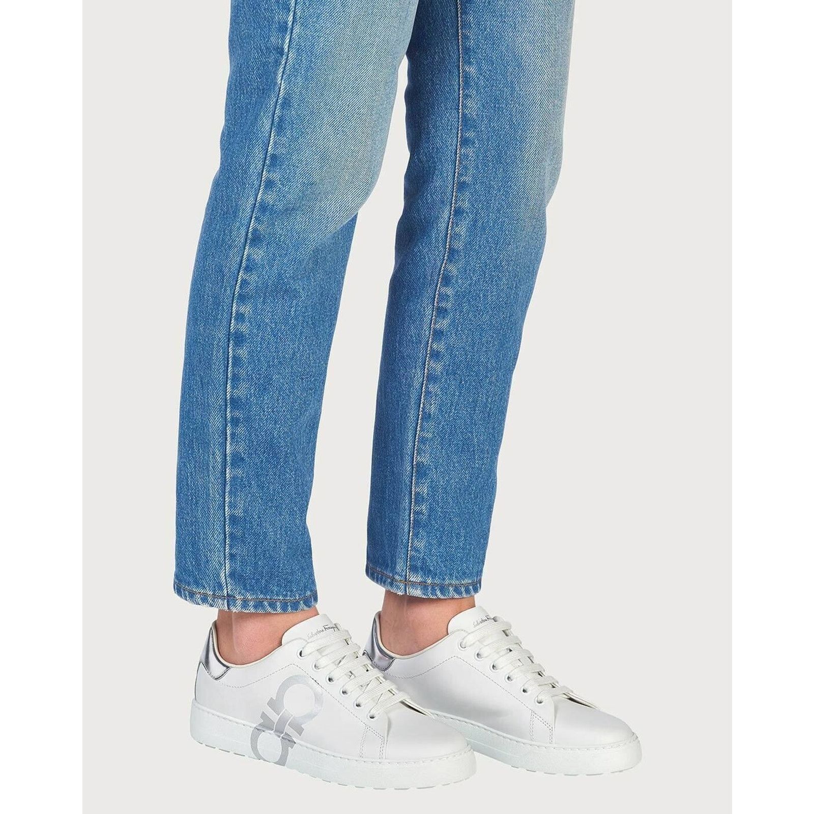 Salvatore Ferragamo FERRAGAMO NUMBER WHITE LEATHER BLACK GANCINI SNEAKERS 10.5 C Size US 10.5 / IT 40.5 - 2 Thumbnail