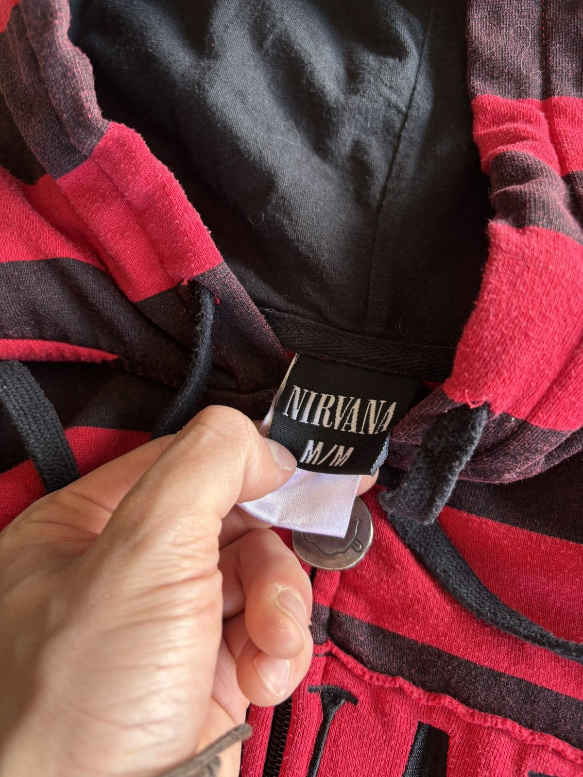 Vintage Crazy Nirvana Grunge Striped Zip Hoodie Kurt Cobain Style Size US L / EU 52-54 / 3 - 7 Thumbnail