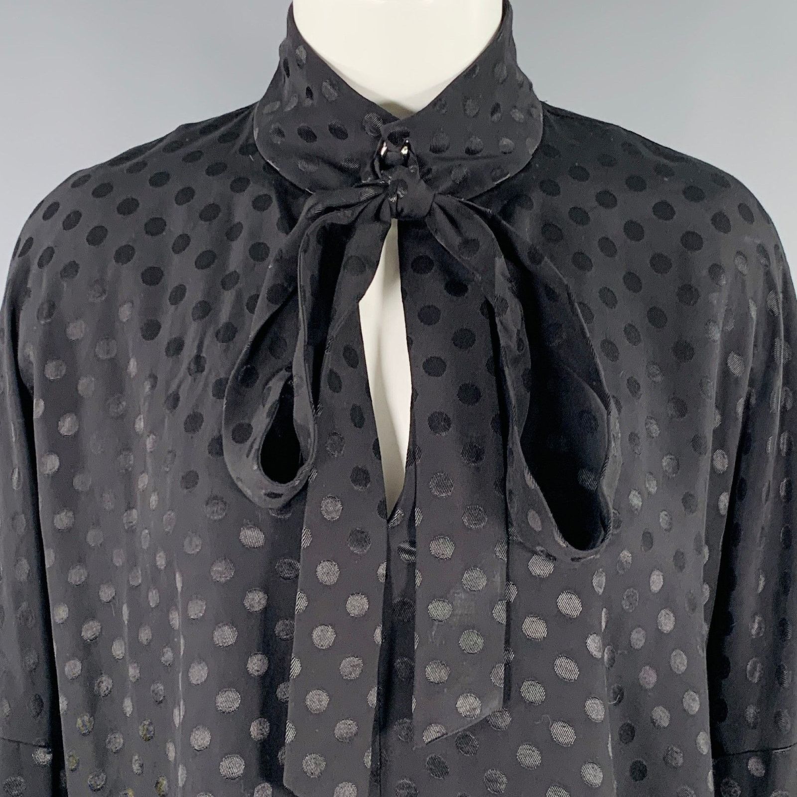 Tibi TIBI Size M Black Viscose Dots Bow Blouse Size M / US 6-8 / IT 42-44 - 2 Thumbnail