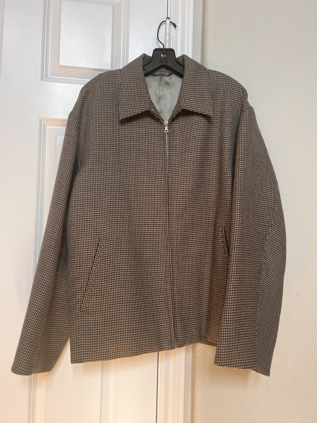 Auralee Gray Wool Double Face Check Zip Blouson Jacket | Grailed