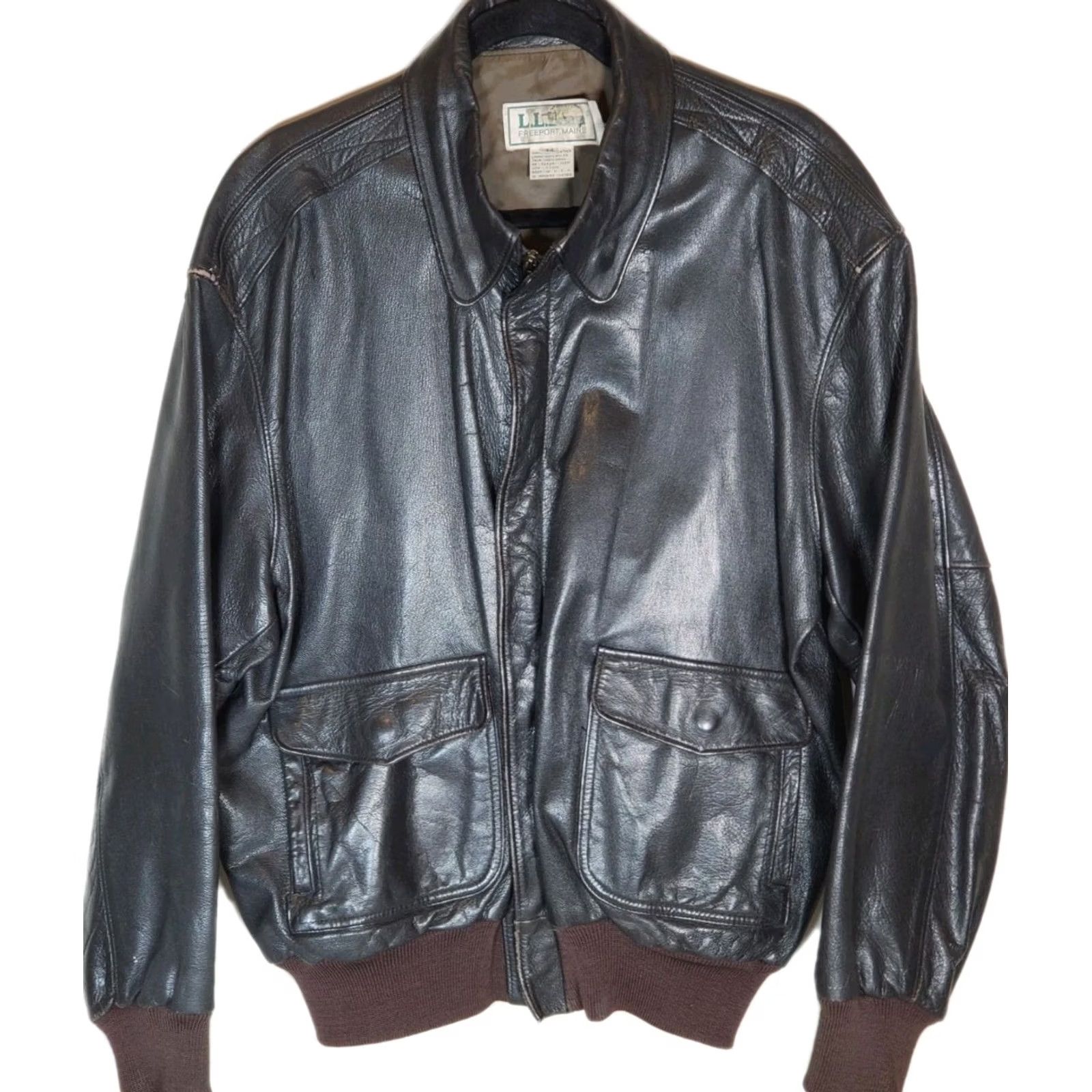 Vintage VINTAGE L.L.Bean Goatskin Leather A2 Flight Bomber Jacket 07016 Dark Brown Men's 44 Size US S / EU 44-46 / 1 - 2 Thumbnail