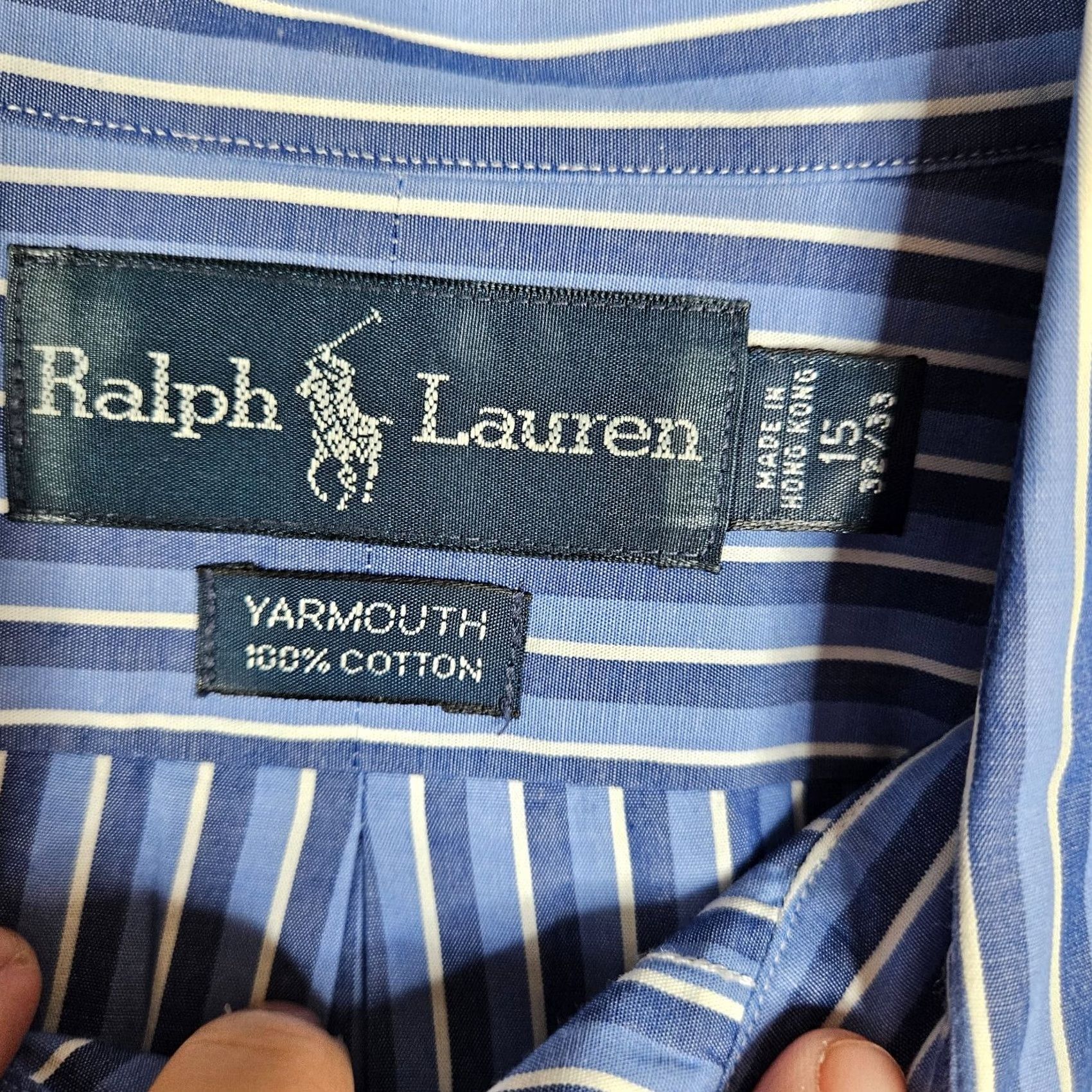 Ralph Lauren Ralph Lauren Men’s Button-Up Shirt 15 Blue 100% Cotton Long Sleeve Regular Fit Collared Stripe Vintage No N/A Sized Mens XS-XL Not Applicable Size US M / EU 48-50 / 2 - 5 Thumbnail