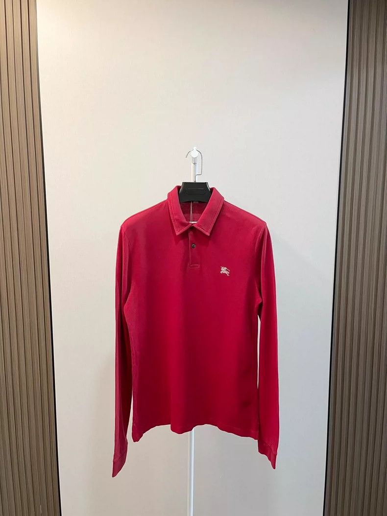 Burberry Red Embroidered Long Sleeve Polo-yf