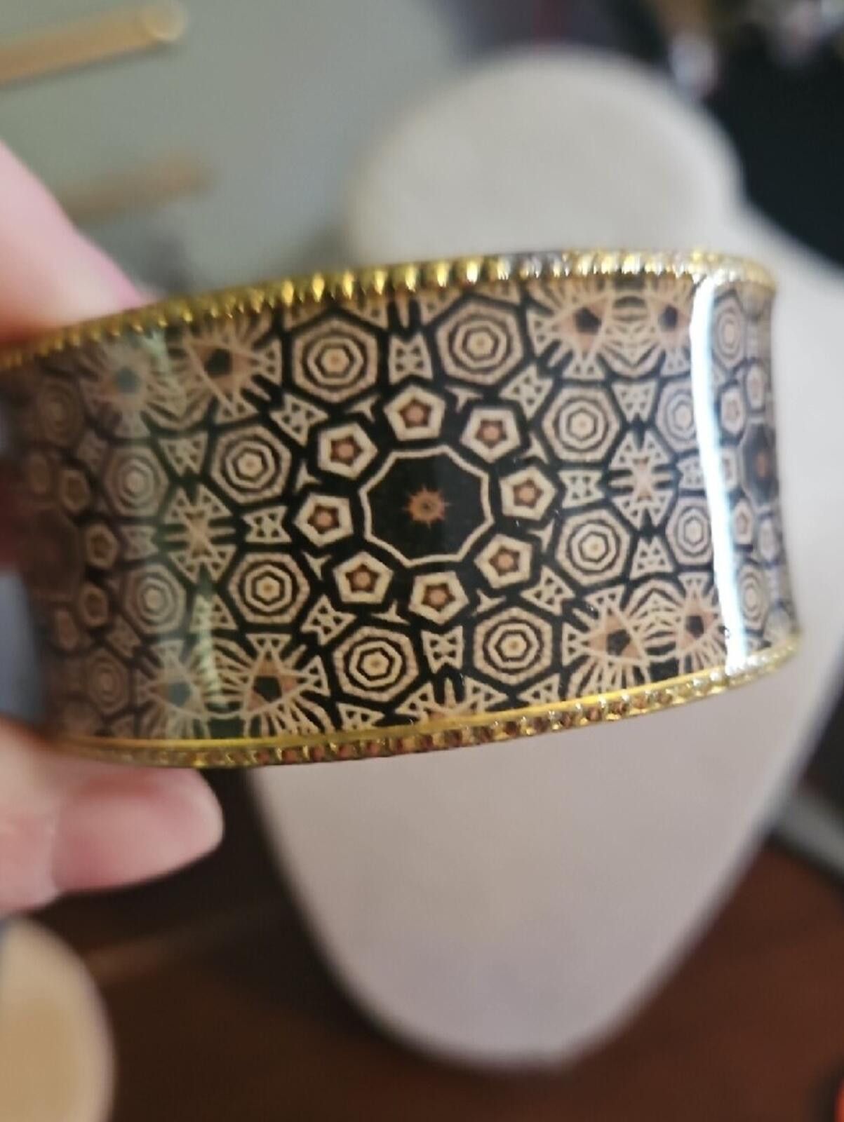 Other Gold-Tone Black Patterned Cuff Bracelet Size ONE SIZE - 3 Thumbnail