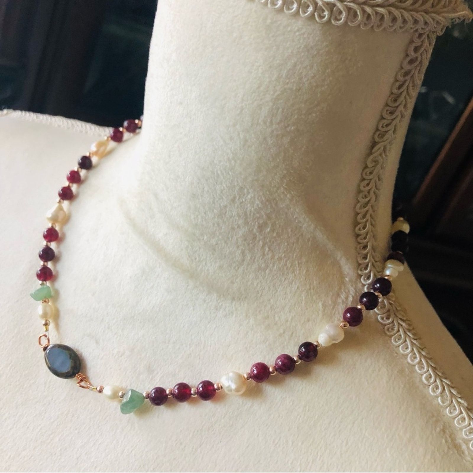 Handmade Handcrafted elegant genuine almandine garnet pearl necklace Size ONE SIZE - 3 Thumbnail