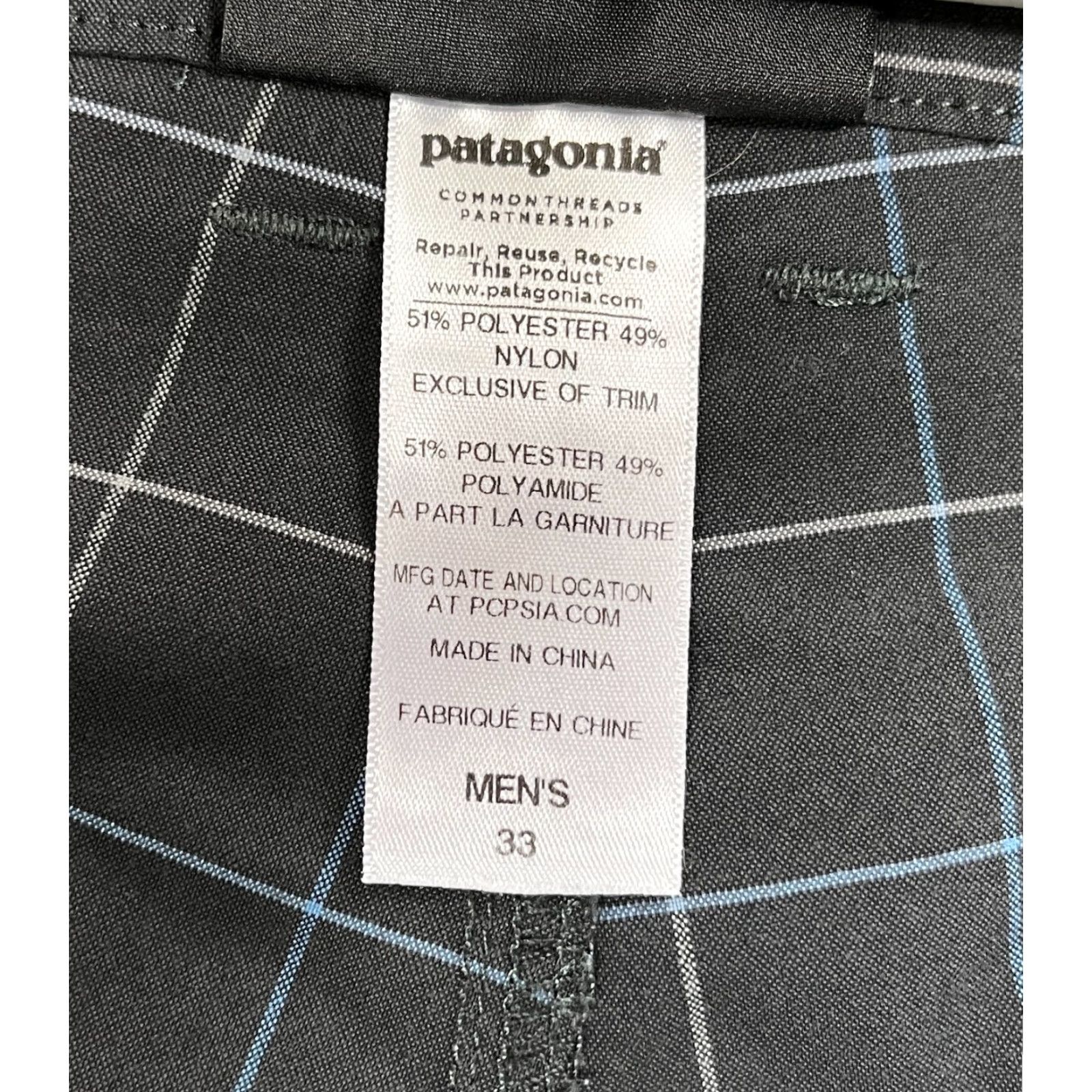 Patagonia Patagonia Men's Shorts Windowpane 33 Waist 10.5in Inseam Charcoal/Black Pockets Lightweight Casual Travel Chino Outdoor Polyester Nylon Size US 33 - 7 Thumbnail