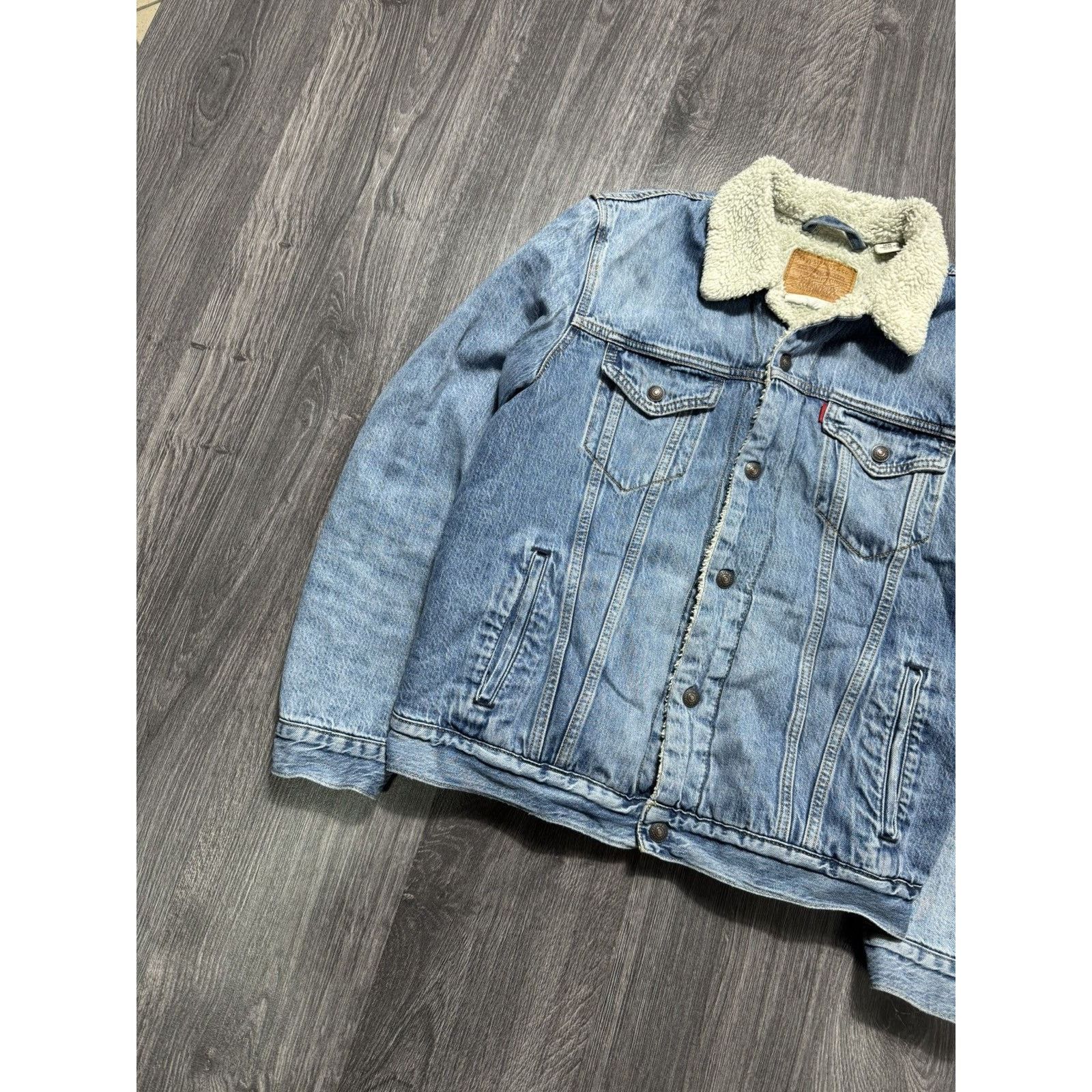Levi's × Vintage Levi's Blue Denim Sherpa Trucker Jacket Size US L / EU 52-54 / 3 - 2 Thumbnail