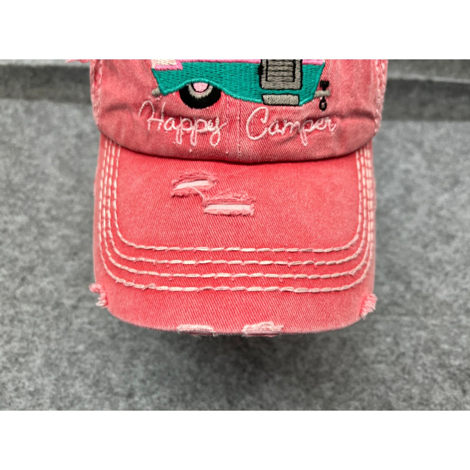 Camper KBethos Happy Camper Beach Cap Hat Adjustable Strap Back One Size Pink Cotton Womens Size ONE SIZE - 3 Thumbnail