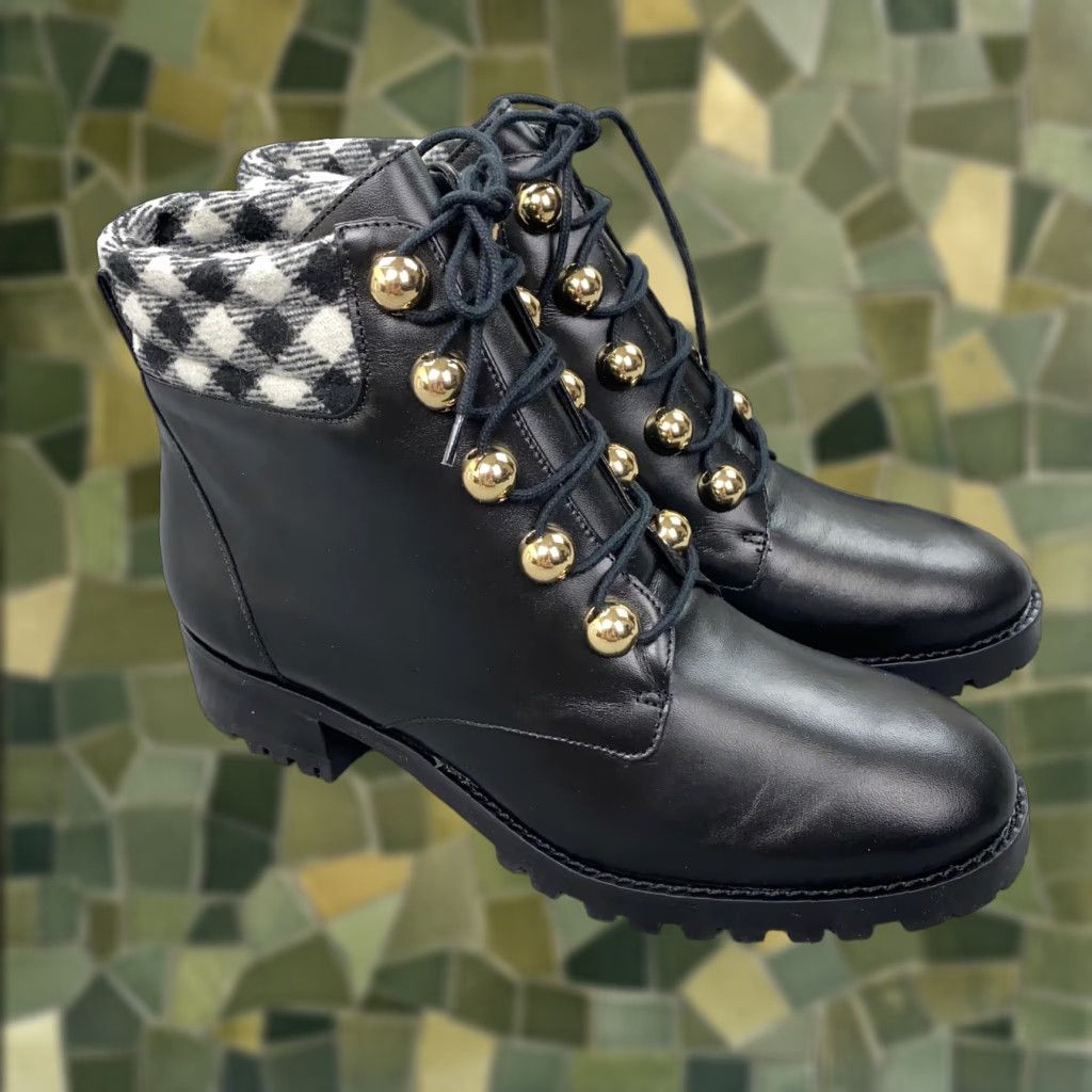Talbots Talbots Boots Womens 7 Black Leather Combat Ankle Lug Sole Tish Metal Size US 7 / IT 37 - 1 Thumbnail