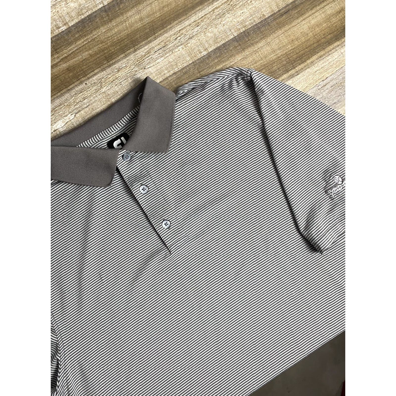 Footjoy Footjoy Mens Polo Shirt Striped Polyester Size Large Black Gray Striped Polo Shirt Mens Size US L / EU 52-54 / 3 - 2 Thumbnail