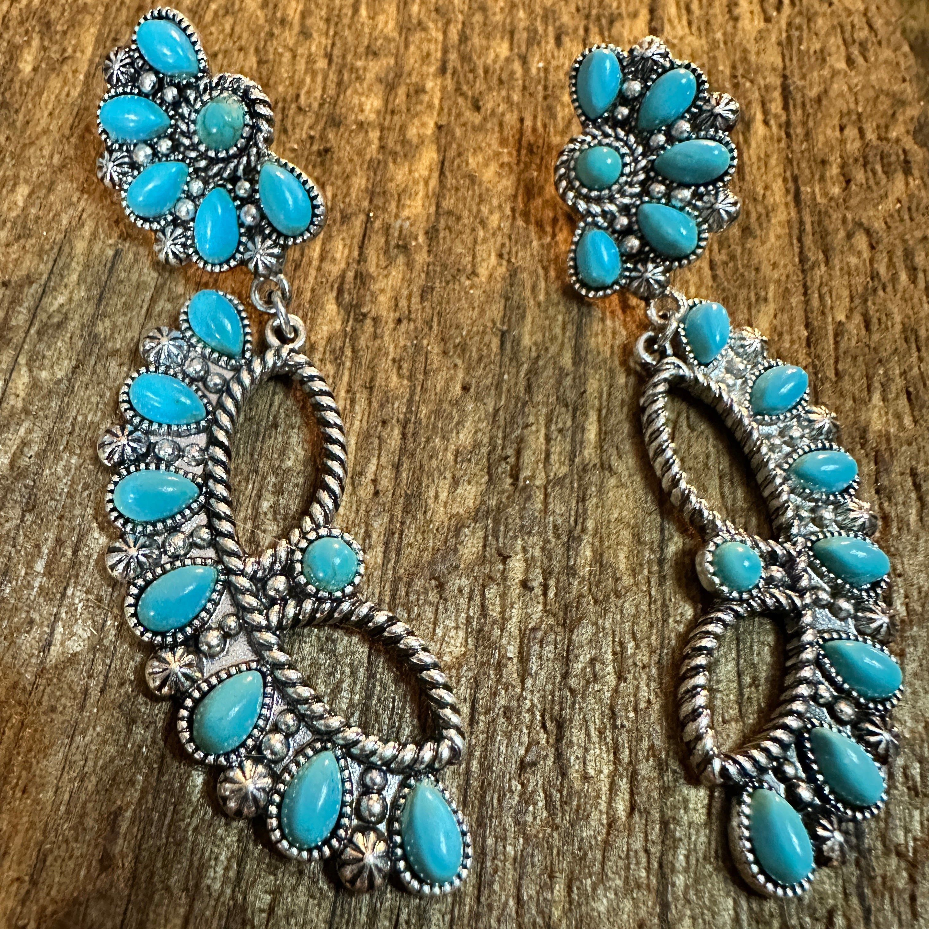 Other Turquoise Teardrop Cabochon Western Floral Ear Climber Earri Size ONE SIZE - 1 Thumbnail