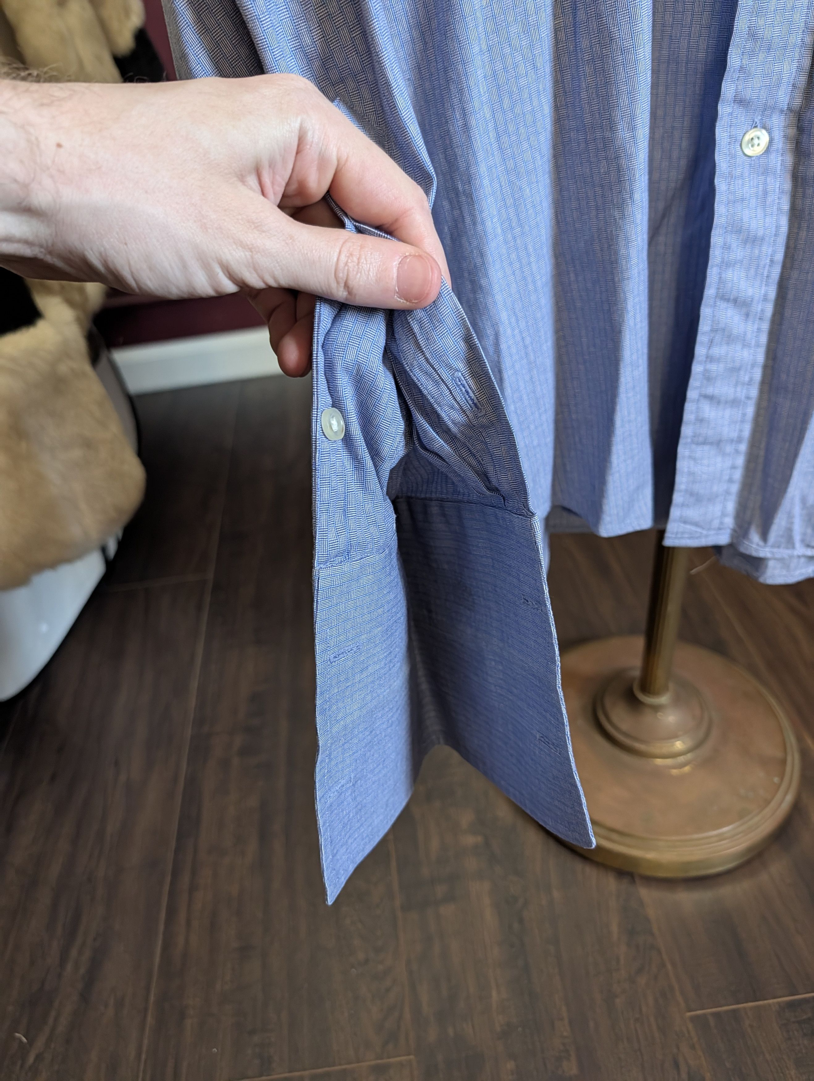 Barneys New York VTG blue patterned made in USA cotton French cuff shirt Size US XL / EU 56 / 4 - 9 Thumbnail