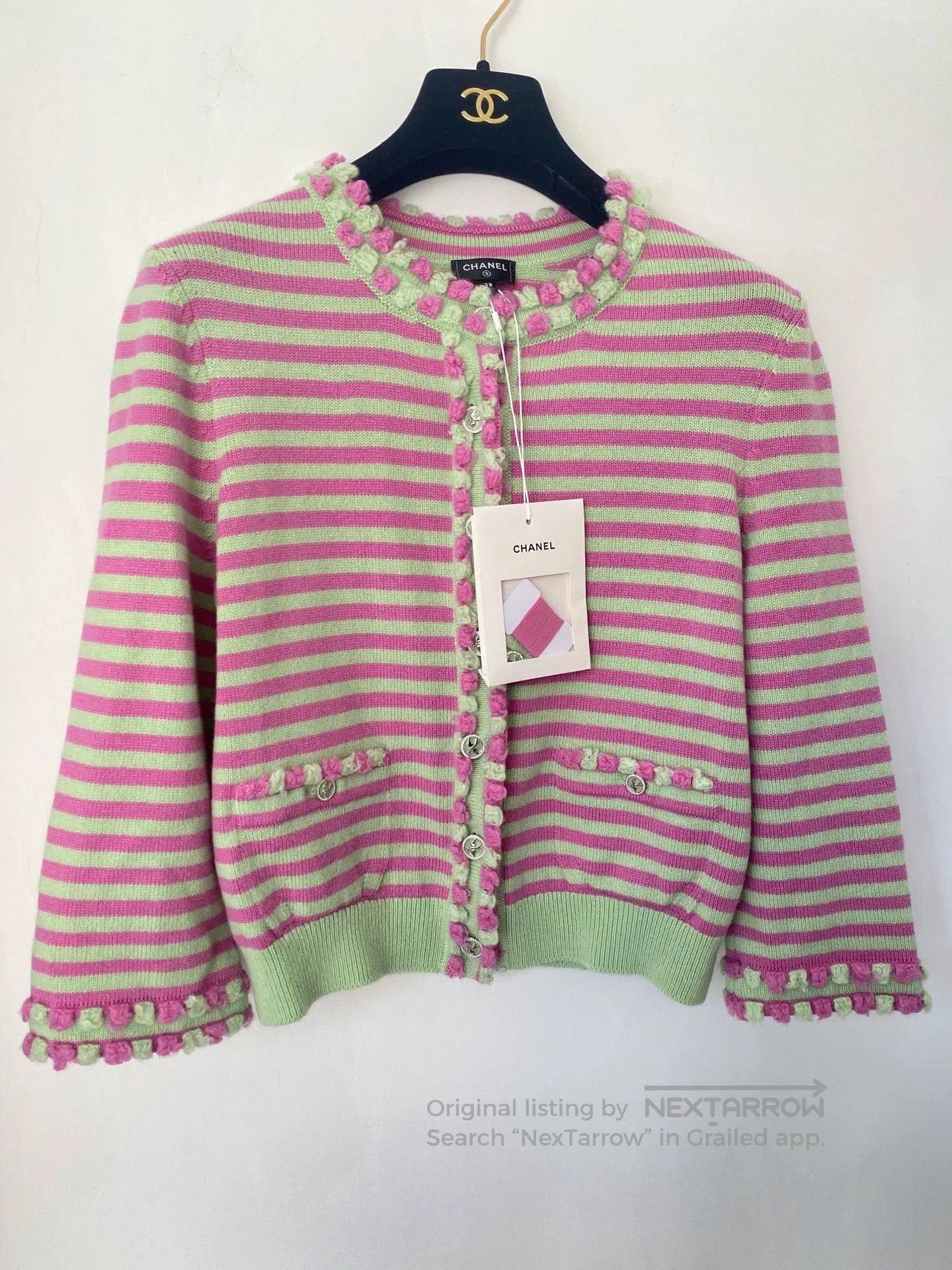 Chanel Chanel Pink Green Stripe Knit Cardigan. Size US M / EU 48-50 / 2 - 1 Thumbnail