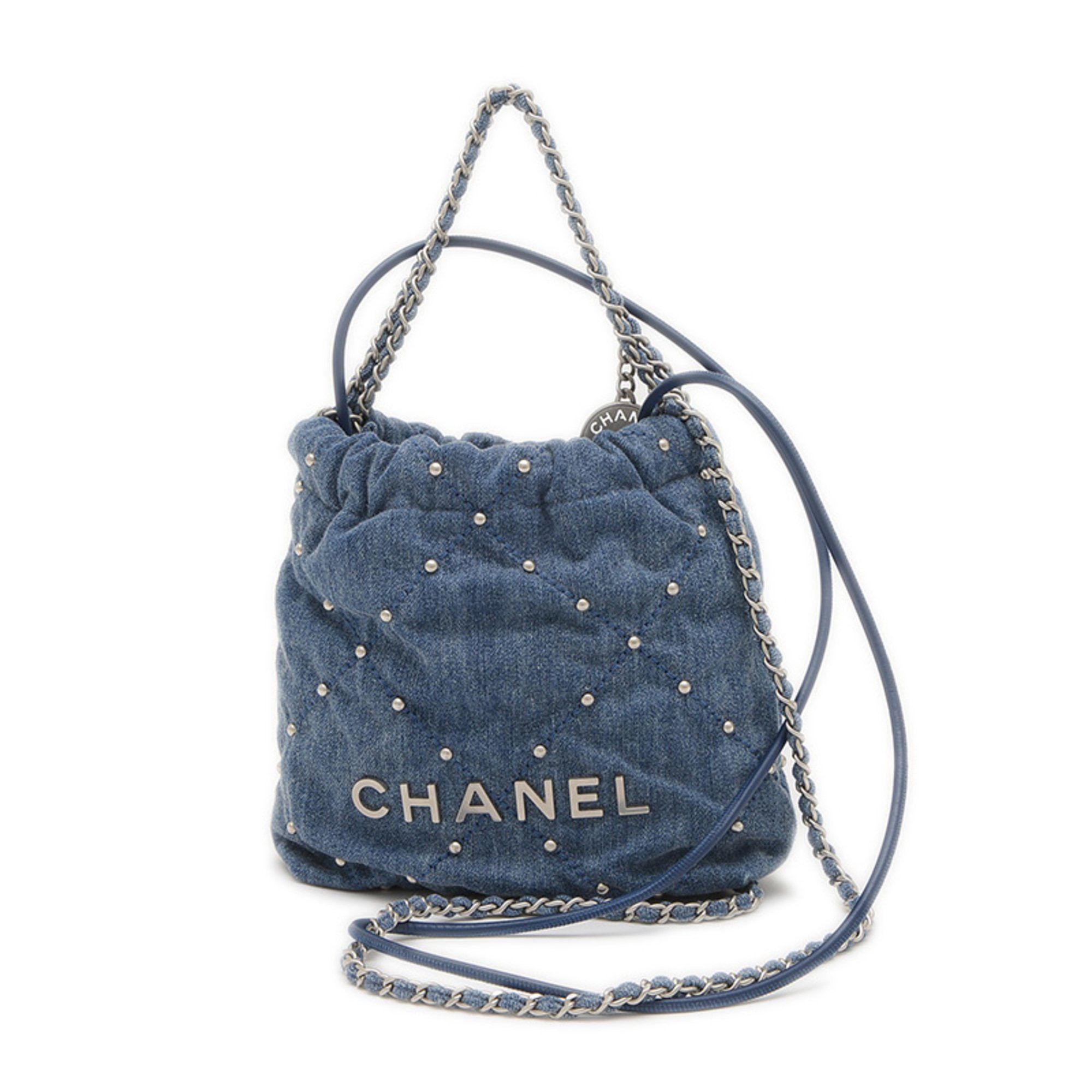 Chanel 22 Mini Shoulder Bag Denim Gold Hardware As3980 in Blue, Women's
