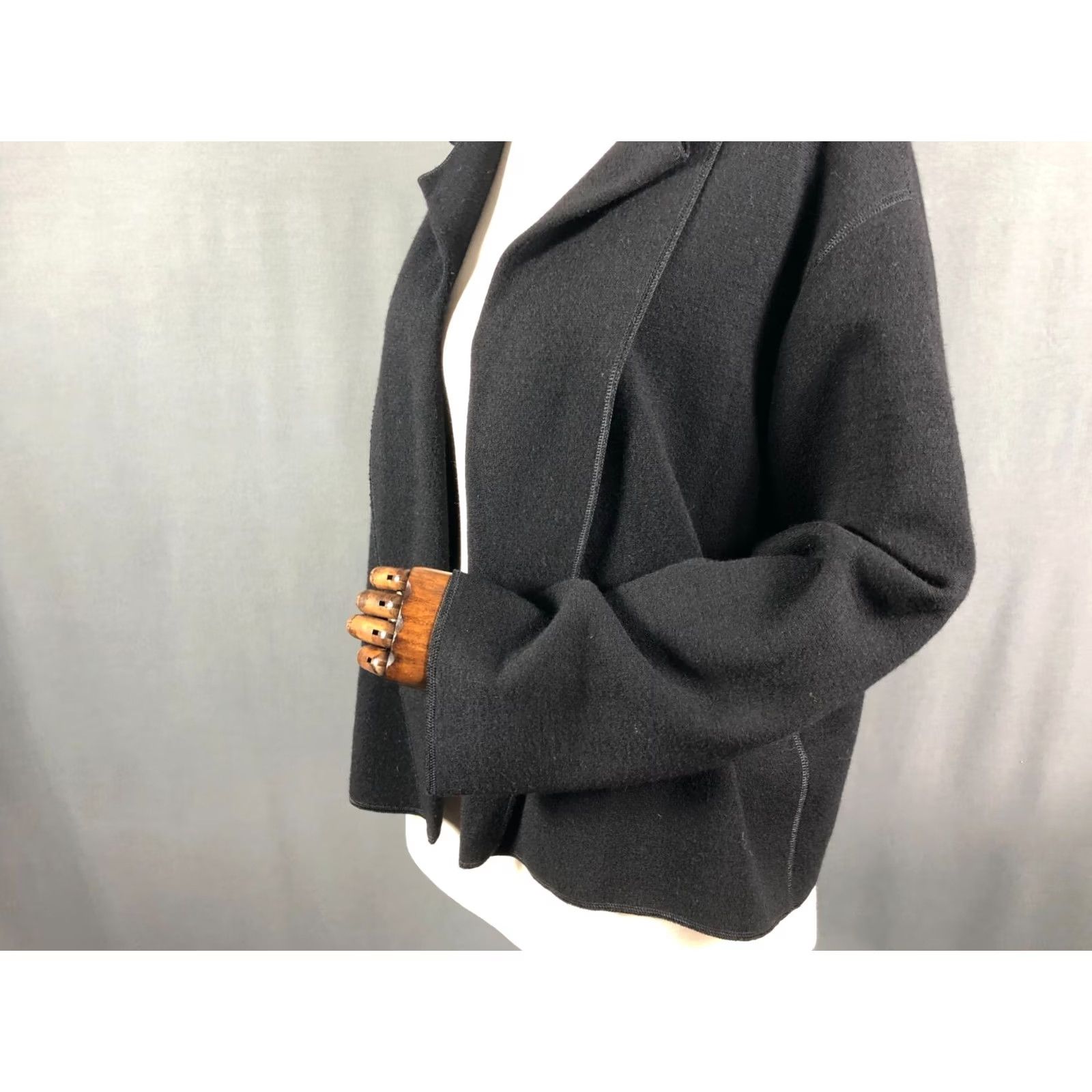 Vintage Annette Görtz Blazer Jacket Women Black Lagenlook Wool Blend Buttonless Open Size ONE SIZE - 6 Thumbnail