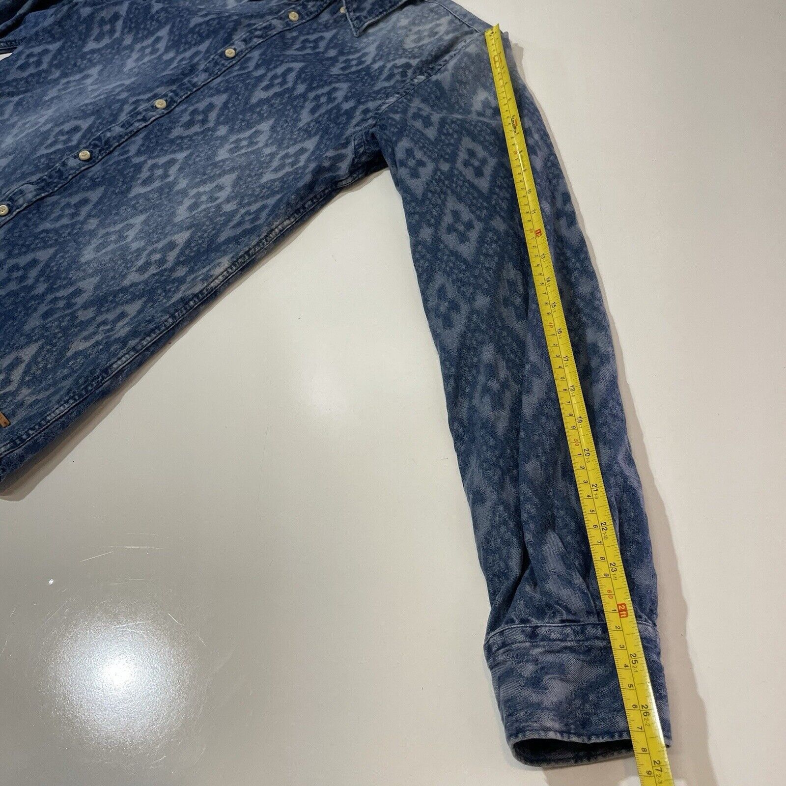 Scotch & Soda SCOTCH & SODA Men’s Blue Jean Geometric Stitch Denim Shirt M Size US M / EU 48-50 / 2 - 7 Thumbnail