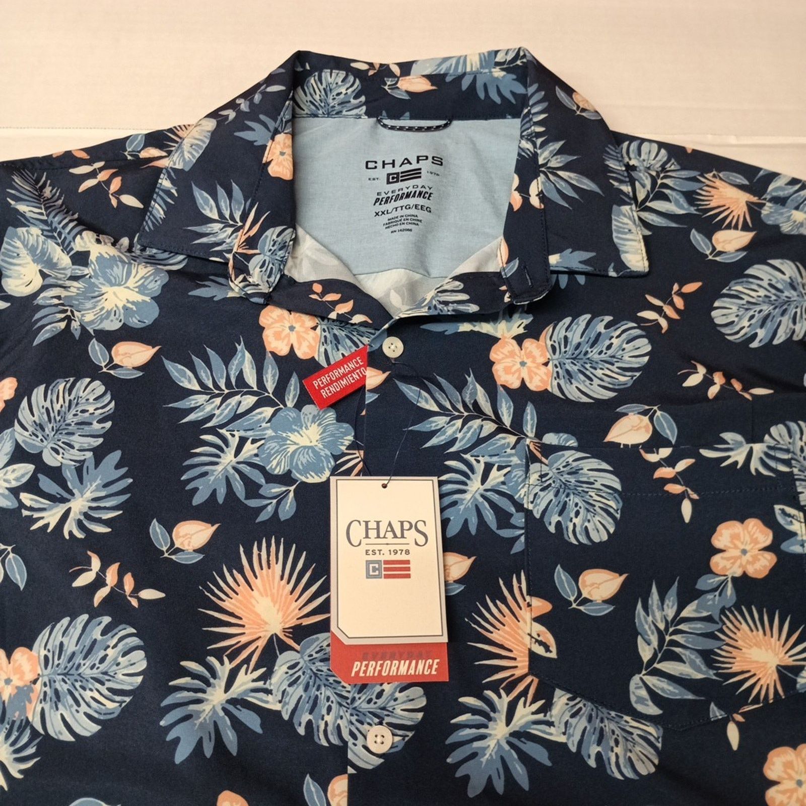 Chaps Chaps Woven Shirt Men's Size 2XL Blue Floral Stretch UPF 50 Size US XXL / EU 58 / 5 - 2 Thumbnail