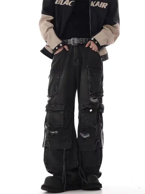 VIBE Retro heavy industry beggar ripped workwear wide leg jeans Size US 32 / EU 48 - 8 Thumbnail