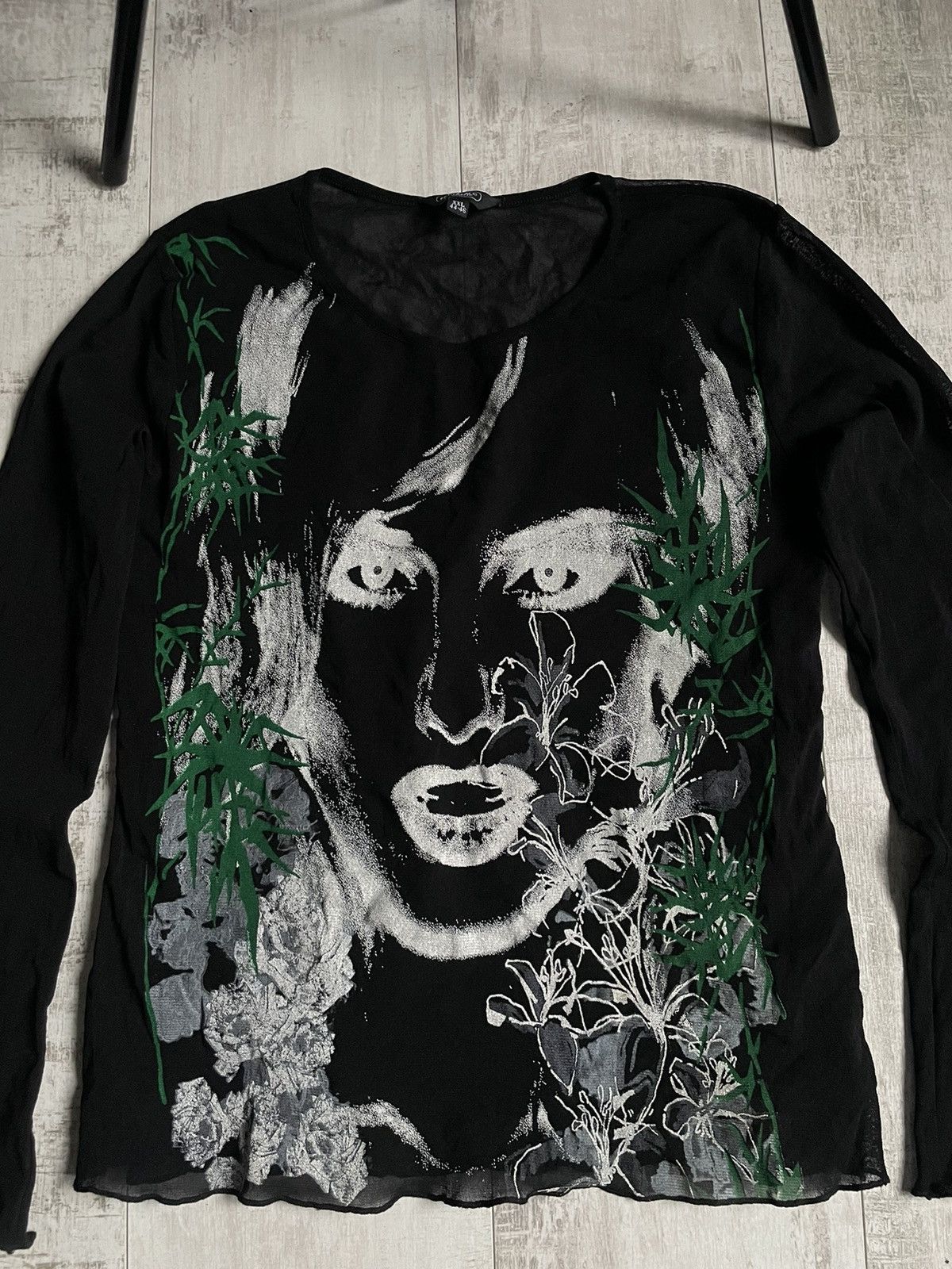 Japanese Brand Vintage Y2K Face Opium 00’s Mesh Black Long Sleeve Shirt Size XXL / US 16-18 / IT 52-54 - 3 Thumbnail