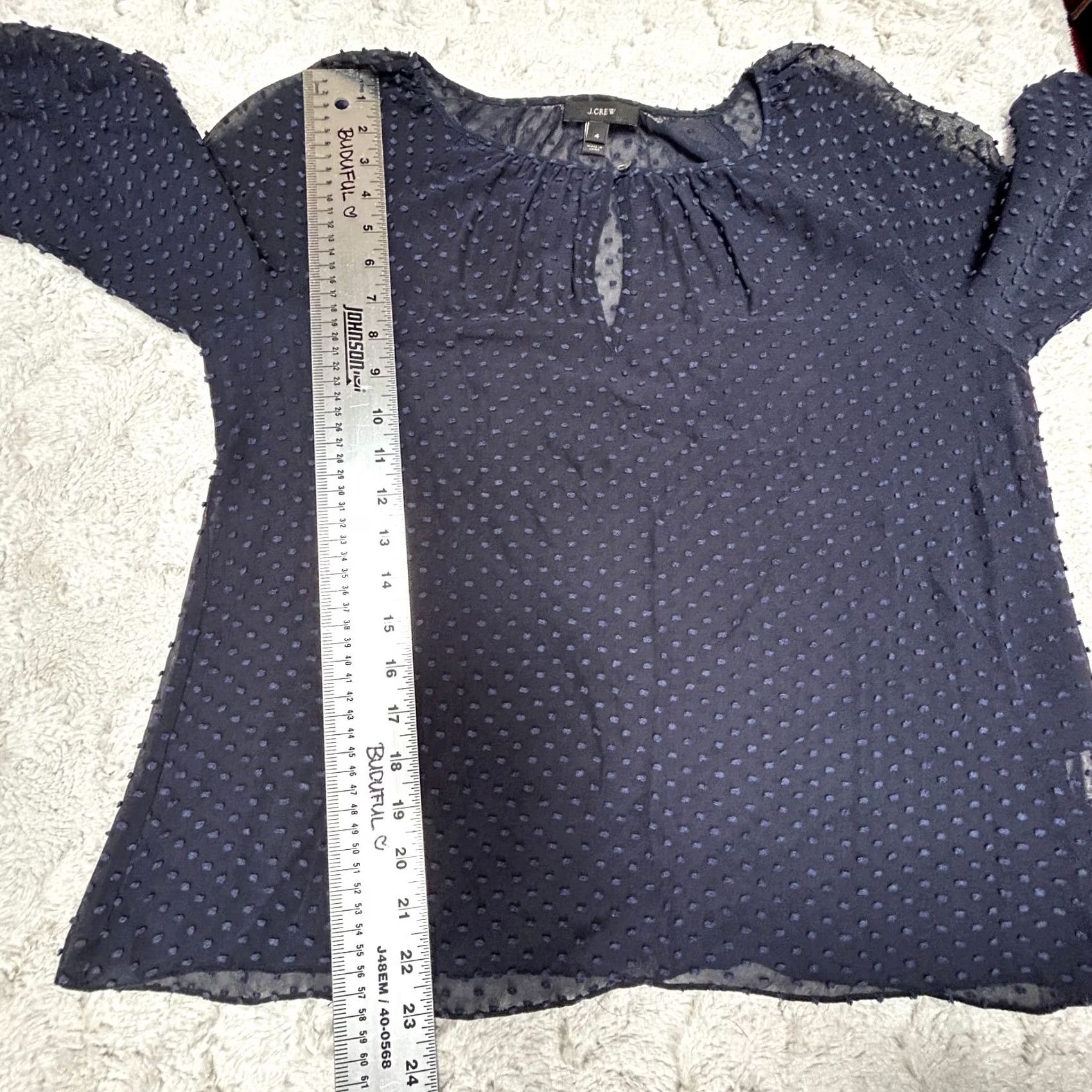 J.Crew J. Crew Women's Top Size 4 Navy Blue Silk Cotton Swiss Dot Blouse Peasant Sheer Shirt Women 4 Navy Blue Silk Cotton Swiss Dot Blouse Peasant Sheer Size S / US 4 / IT 40 - 7 Thumbnail