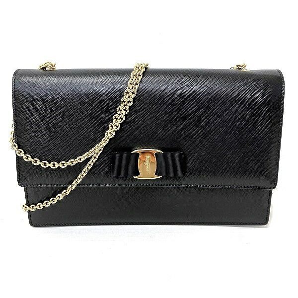 image of Salvatore Ferragamo Leather Vara Bow Shoulder Bag in Black, Women's