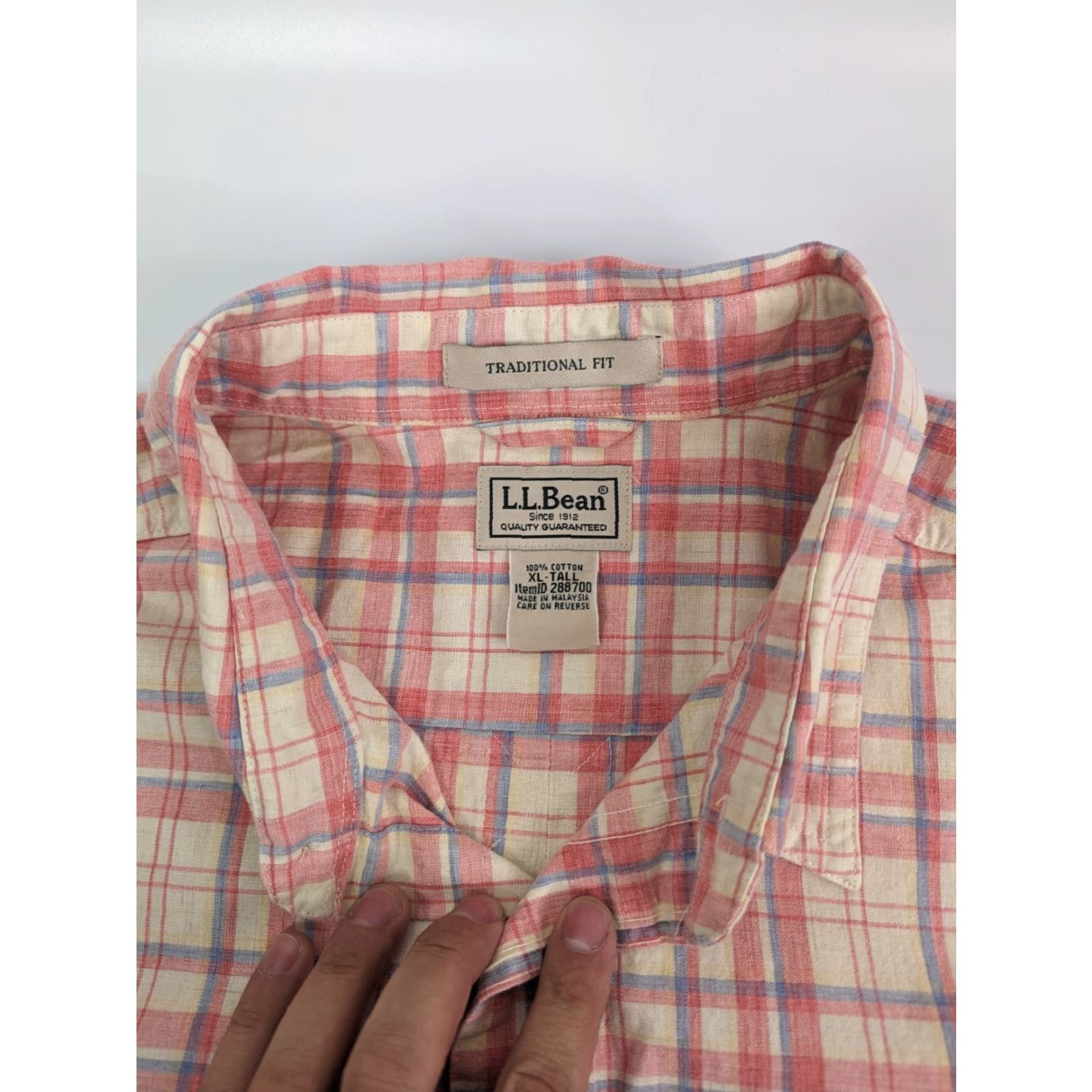Vintage VINTAGE LL Bean Pink Plaid Sunwashed Canvas Short Sleeve Button Camp Shirt XLT #288700 Size US XL / EU 56 / 4 - 7 Thumbnail
