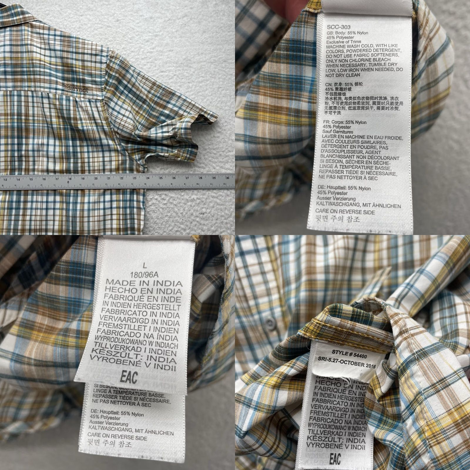 Marmot Marmot Shirt Mens Large Multicolor Plaid Short Sleeve Button-Up UV Quick Dry Outdoor Camp Size US L / EU 52-54 / 3 - 8 Thumbnail
