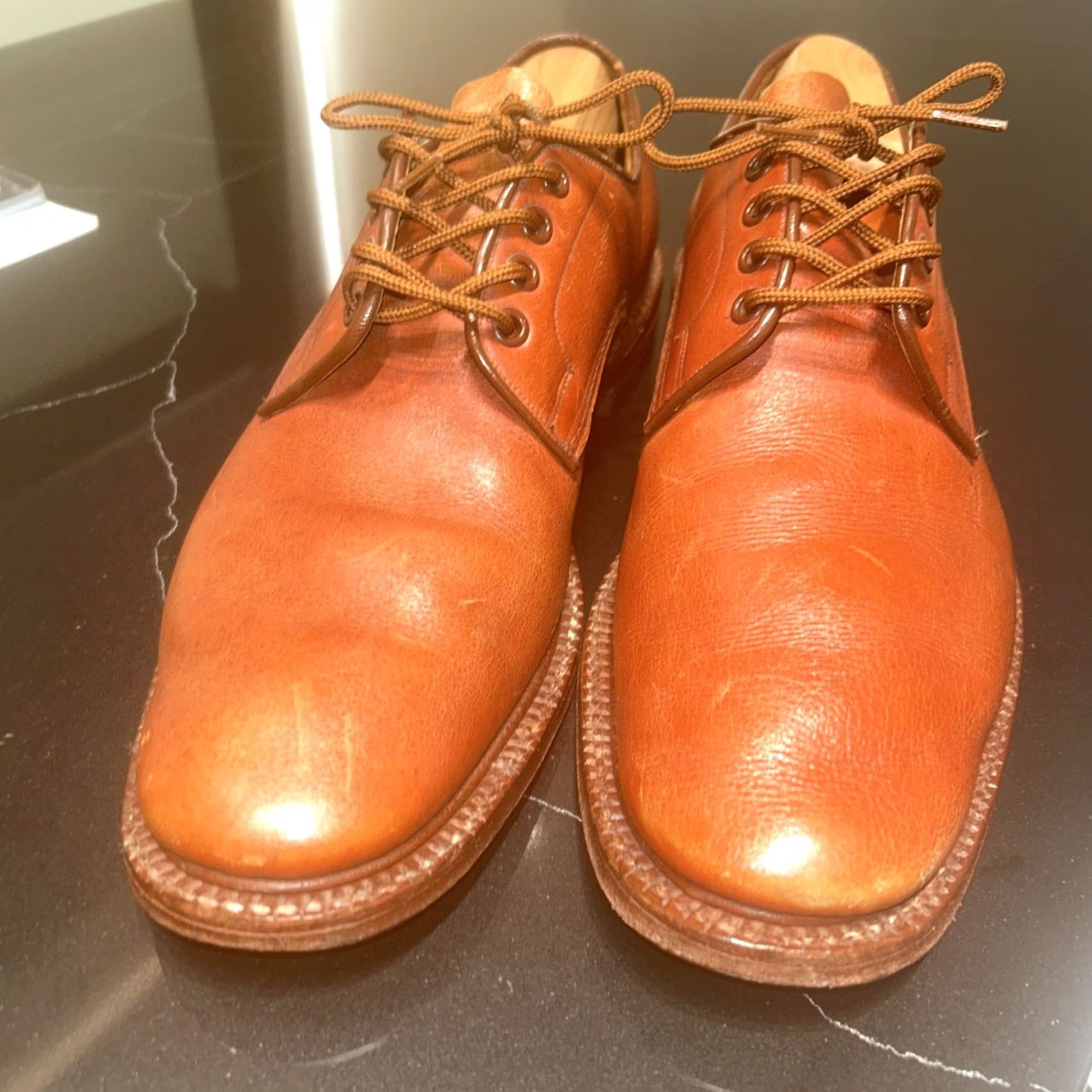 Tricker's VINTAGE Trickers Derby Shoes Men's Size 9 Tan Brown Leather Woodstock Handmade England Designer Size US 9 / EU 42 - 3 Thumbnail