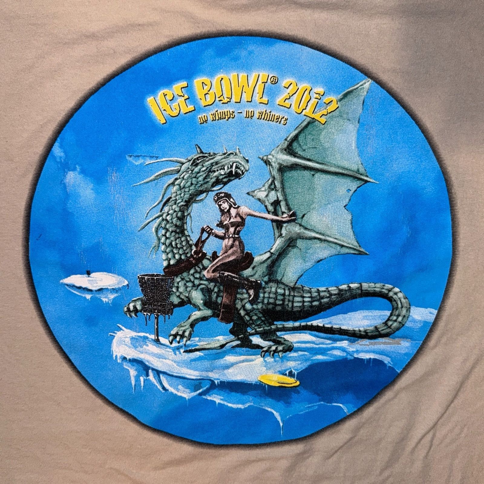 Gildan 2012 Discraft Ice Bowl Buzz Dragon Beige Long Sleeve Tshirt Size US XL / EU 56 / 4 - 7 Thumbnail